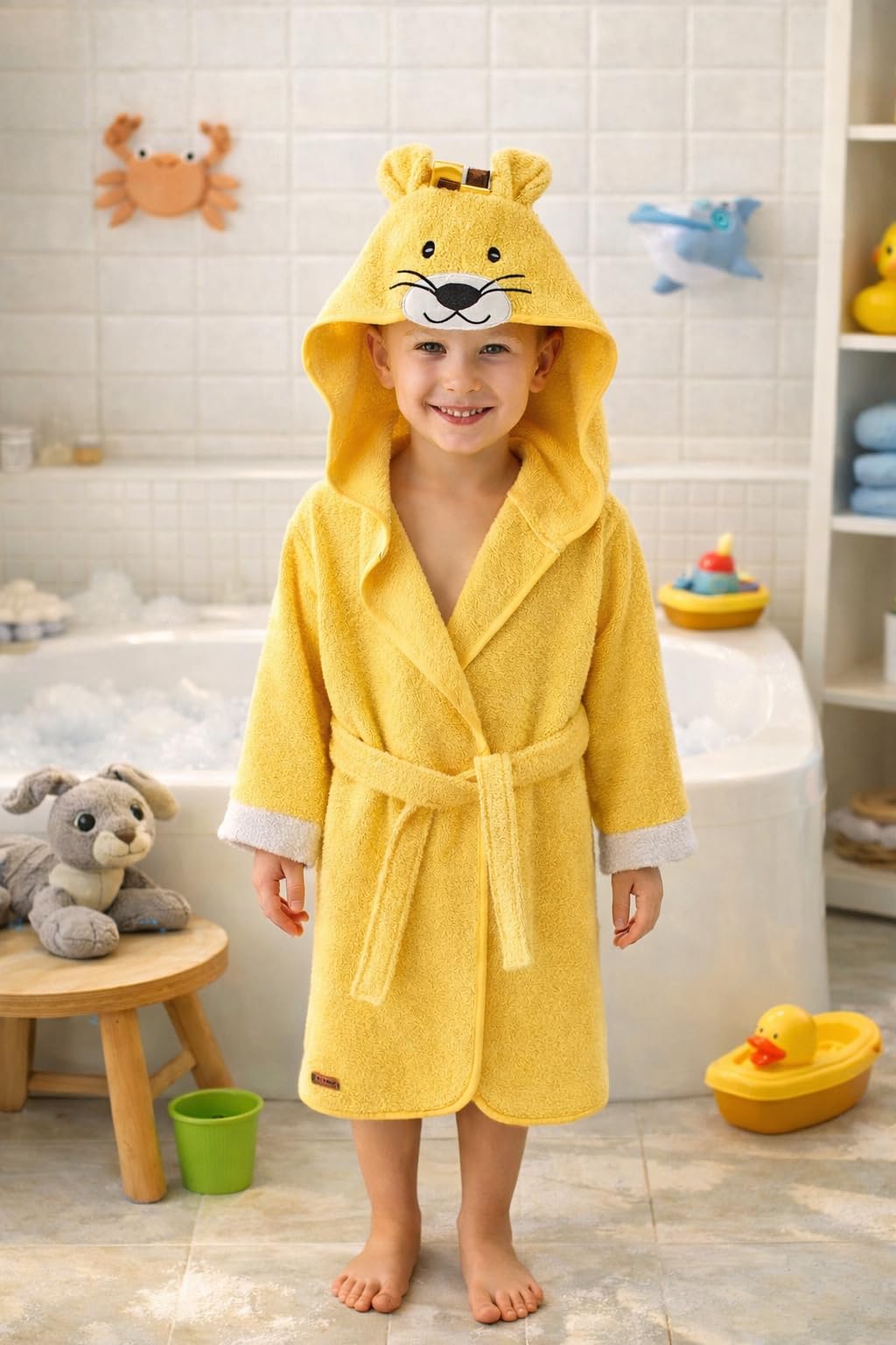 ELY PARKER Albornoz de Baño Niños y Niñas, Tela de Toalla de Algodón Turco, con Capucha, Animal, Súper Suave, Absorbente, Cómodo, Grueso