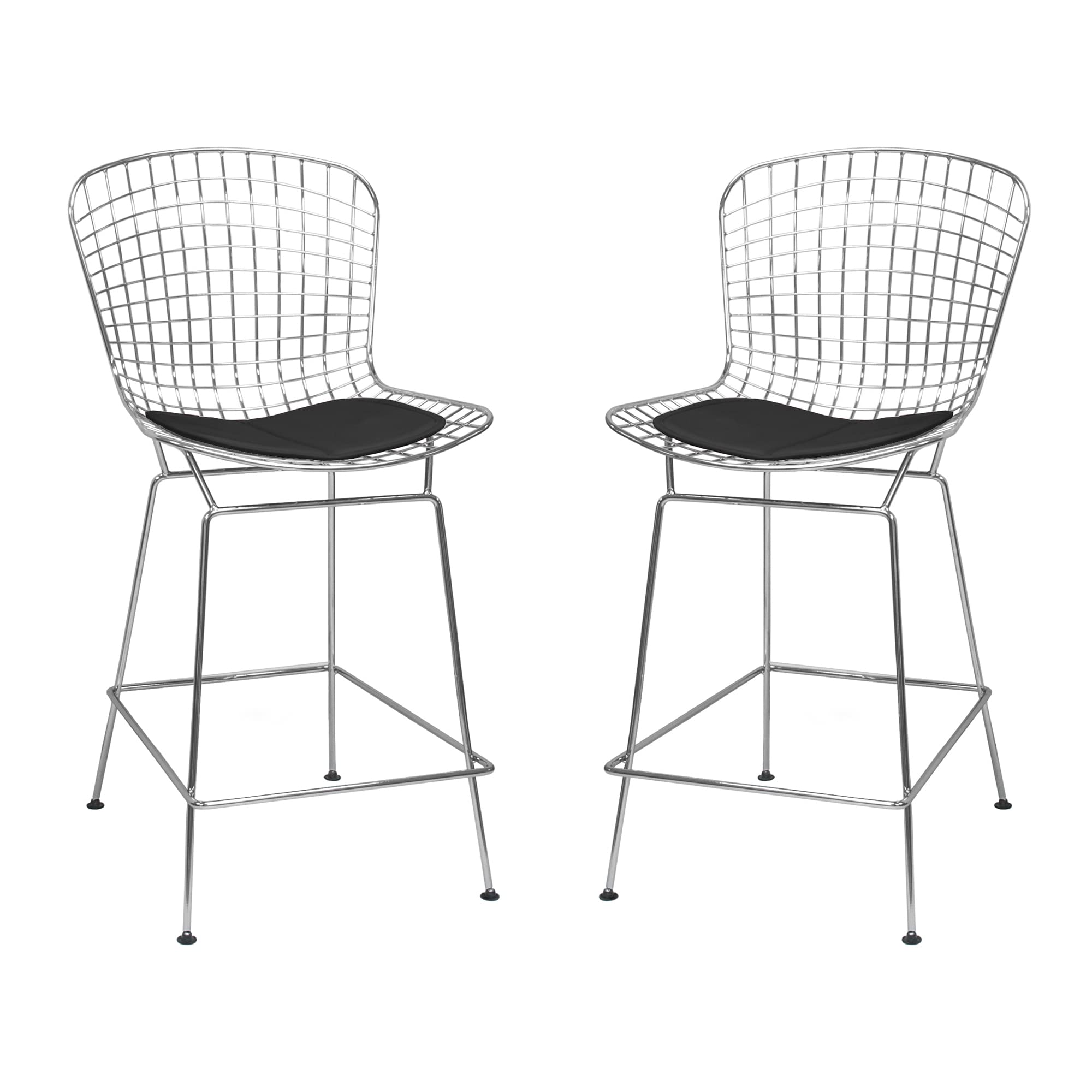 Mod Made Mid Century Modern Chrome Wire Counter Stool for Bar or Kitchen, Set of 2, Black