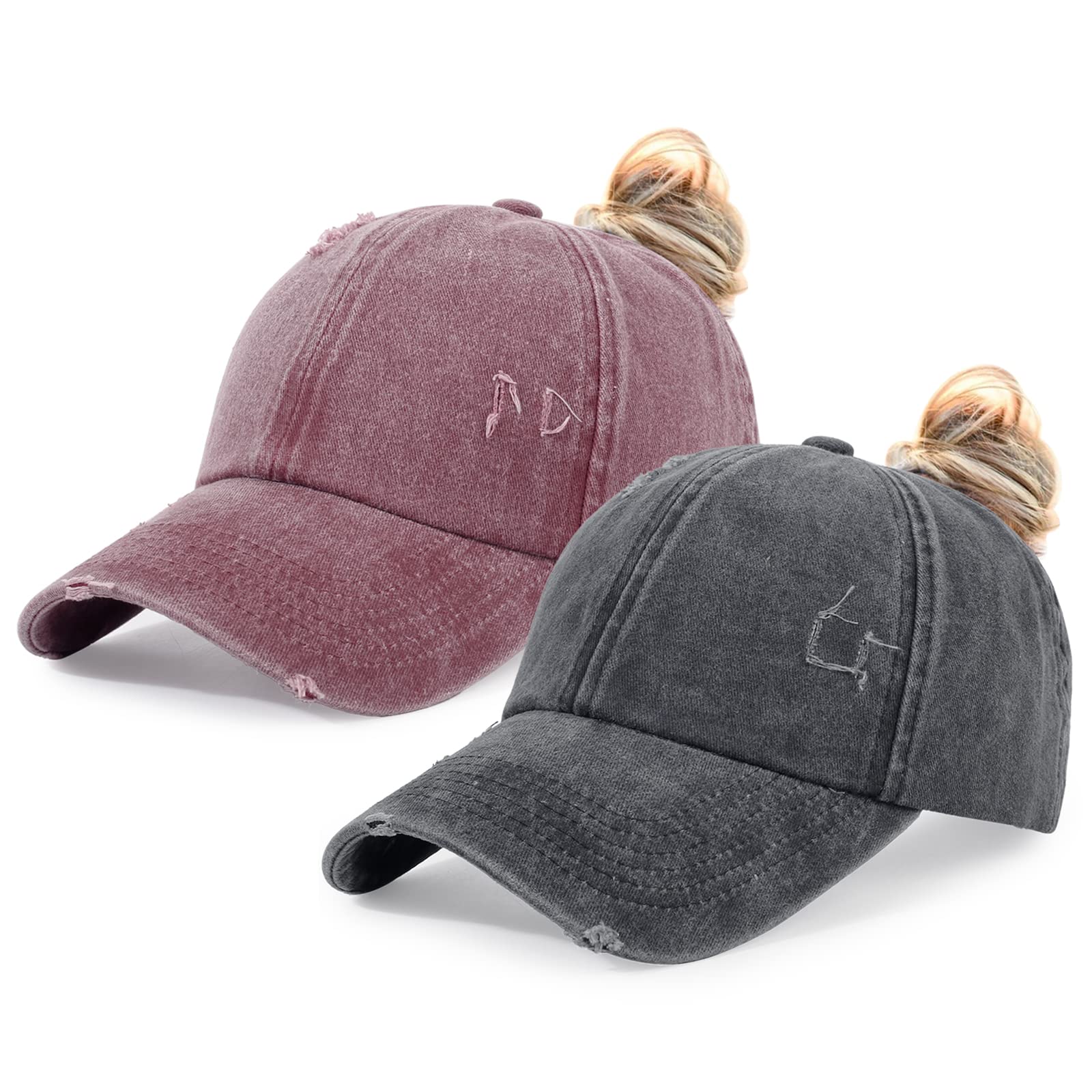 HH HOFNEN Ponytail Hat for Women Washed Distressed Baseball Cap Ponycaps