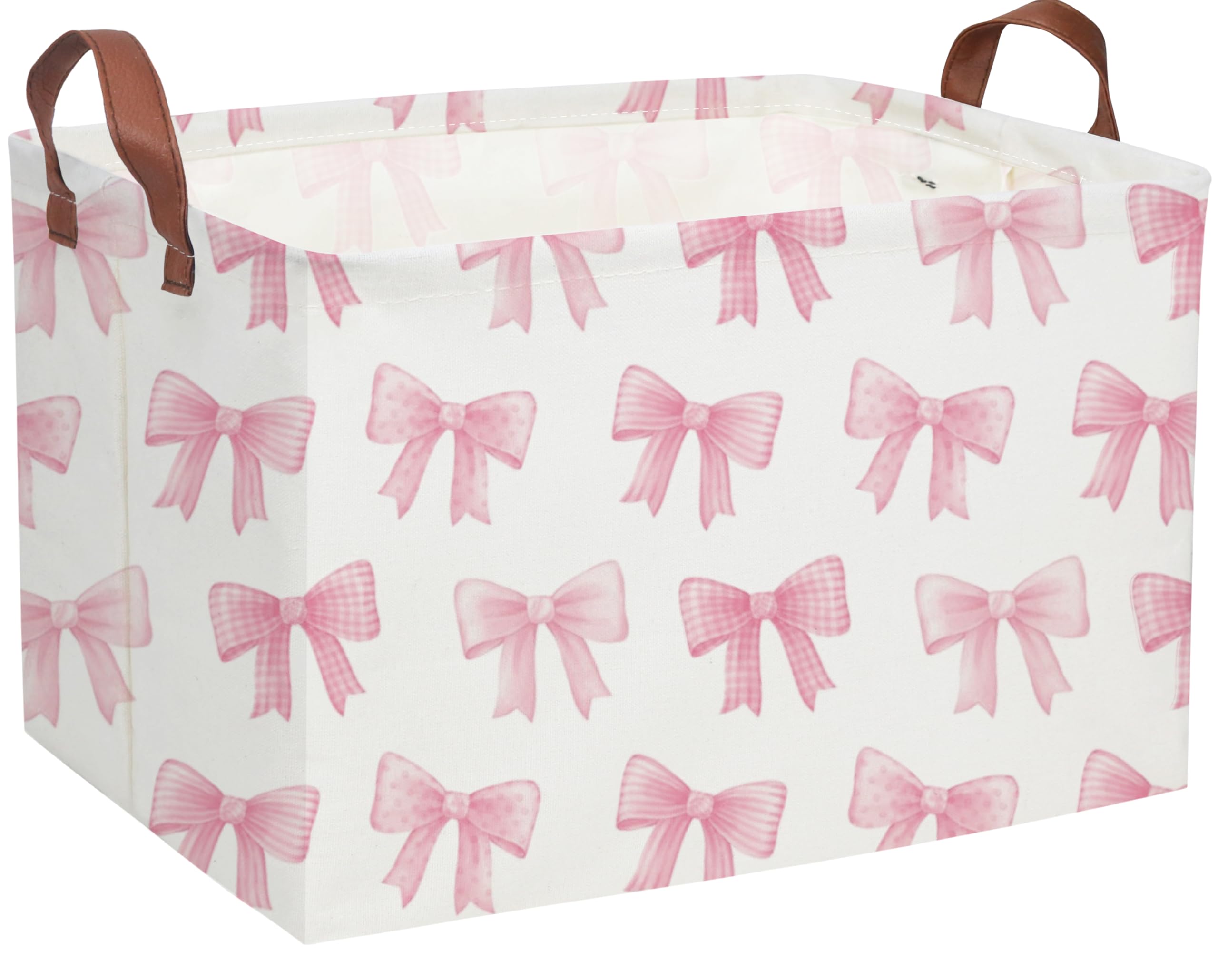 Sanjiaofeng Rectangular Kids Basket Pink Storage Bins,Girls Storage Baskets with Handles.Clothers,Toys,Books,Kid's Gifts Storage. (Pink Bowknot)