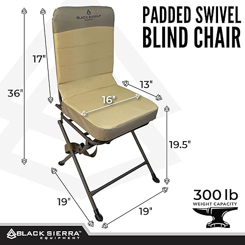 Miniatura 2 de Black Sierra Silla ciega giratoria acolchada para caza, silla silenciosa de 360 soporta 300 libras, asiento de caza resistente con correa de