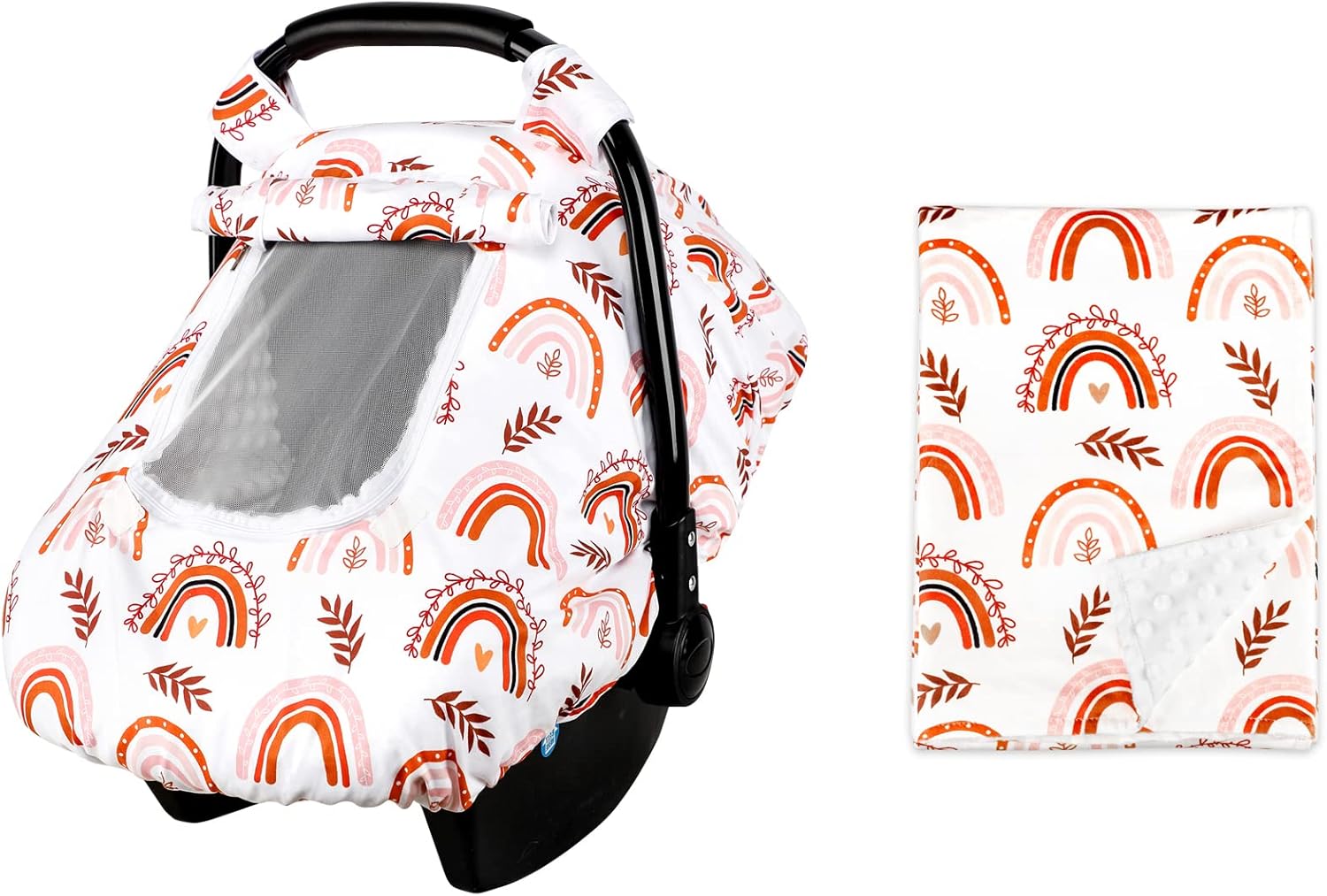 Baby Rainbow Car Seat Covers and Infant Blankets Double Layer Soft Minky and Dot Fabric Perfect