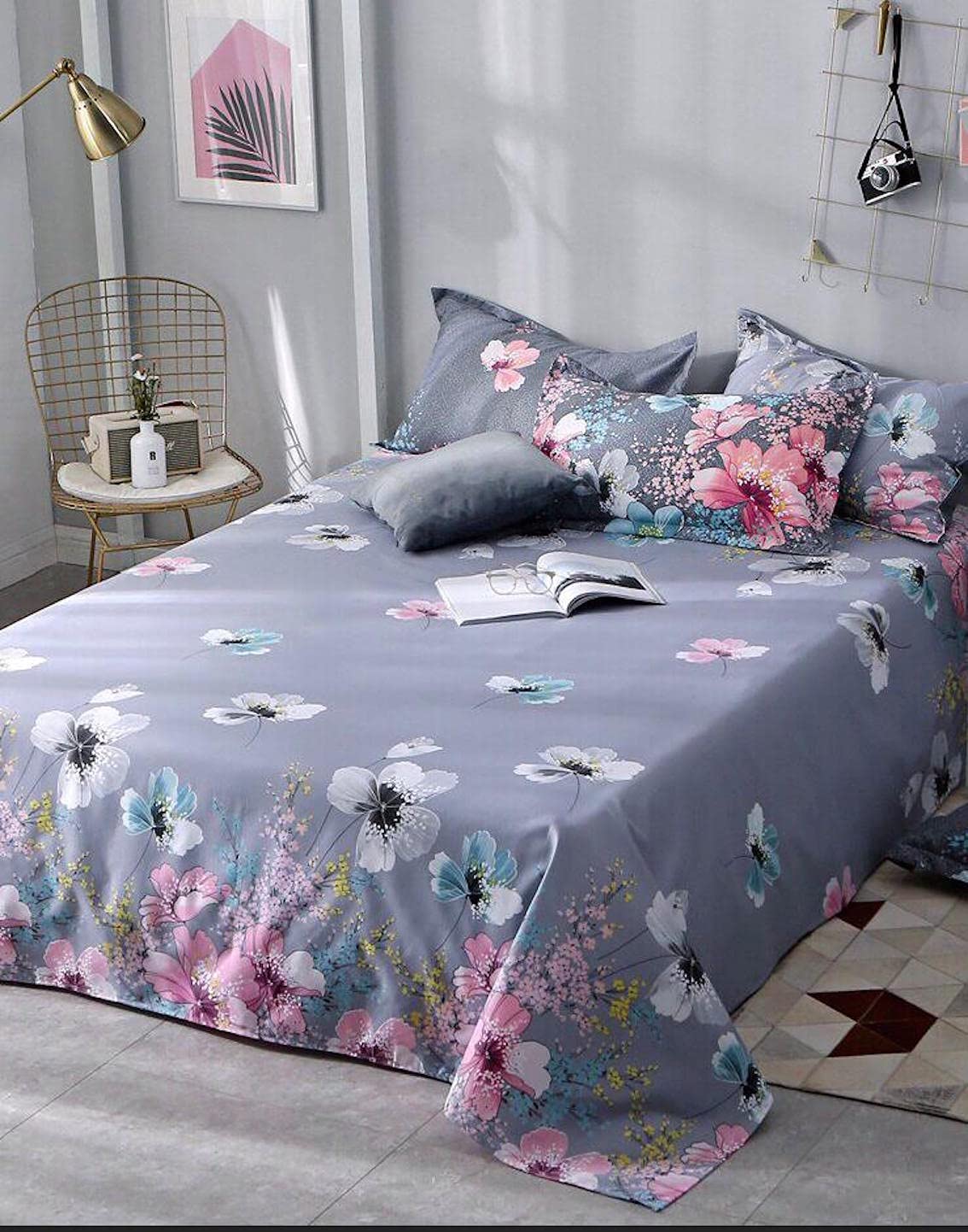 Home Elite200 TC Glace Cotton Microfiber Designer Double Bedsheet with 2 Pillow Covers, Multicolor