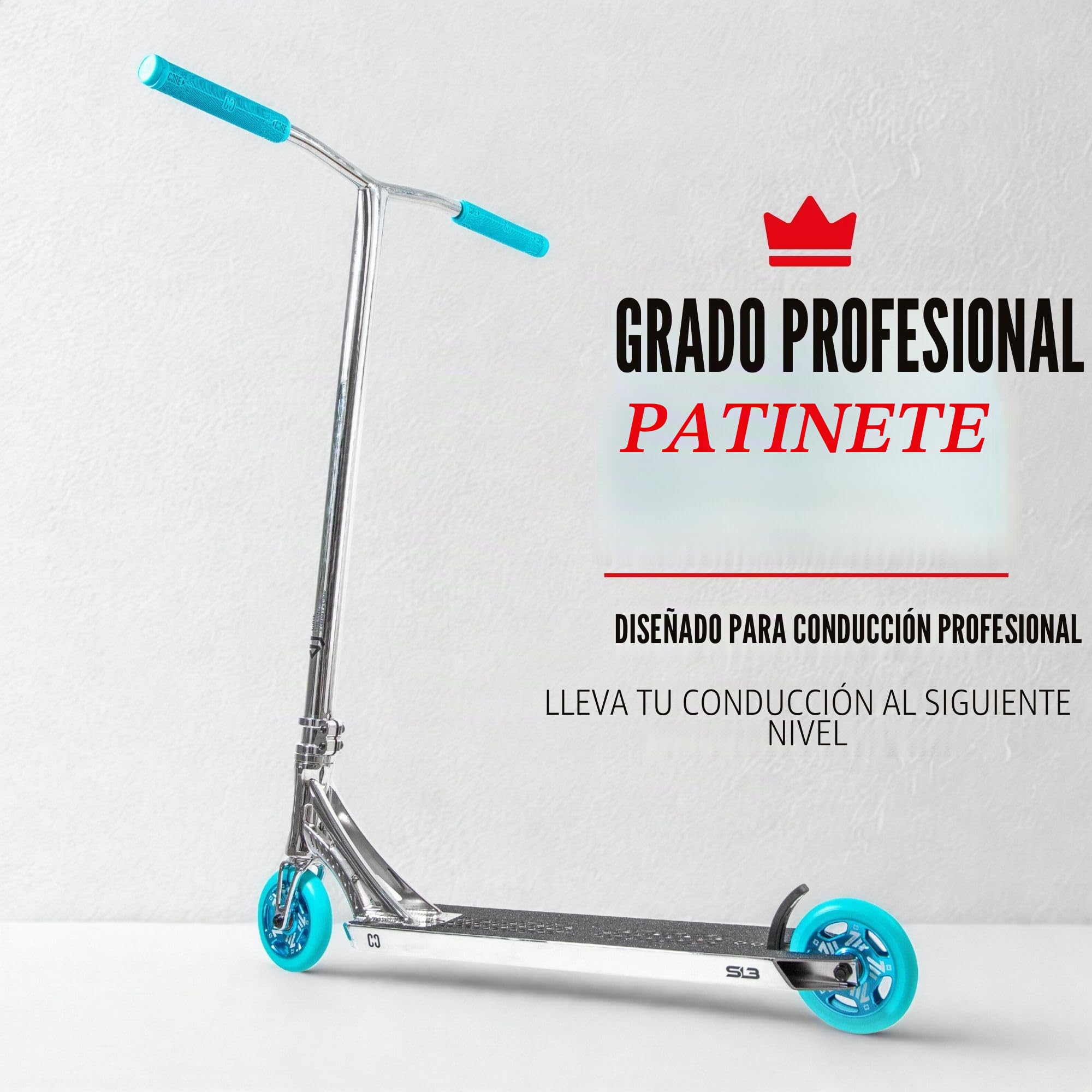 CORE SL3 - Patinete completo - Patinete profesional para cualquier edad - Scooters profesionales para niños y adultos - Listo para montar truco - Cromo/verde azulado