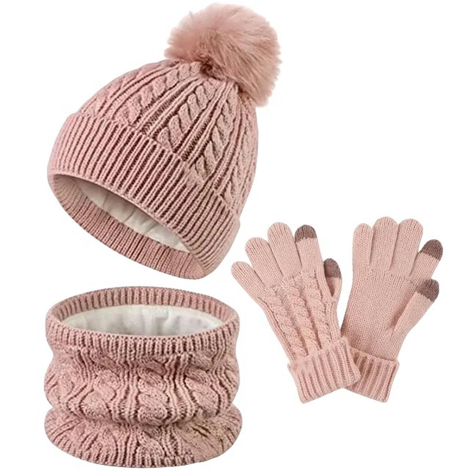 Zonto Wintermütze Schal Handschuh-Sets Warmhuthandschuhe Schal Set Für Kinder 5-12 Jahre Alt 3 In 1 Wintergestrickter Hutschalhandschuhe Kombination-Schwarz