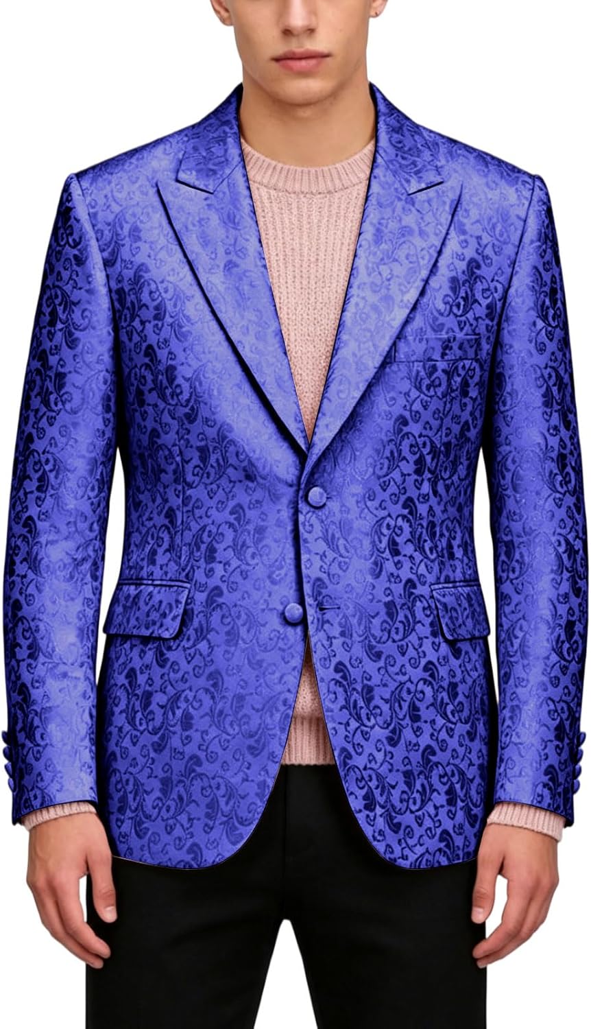 Men’s Jacquard Blazer Slim Fit Floral Textured Suit Jacket Elegant Dress Sport Coat