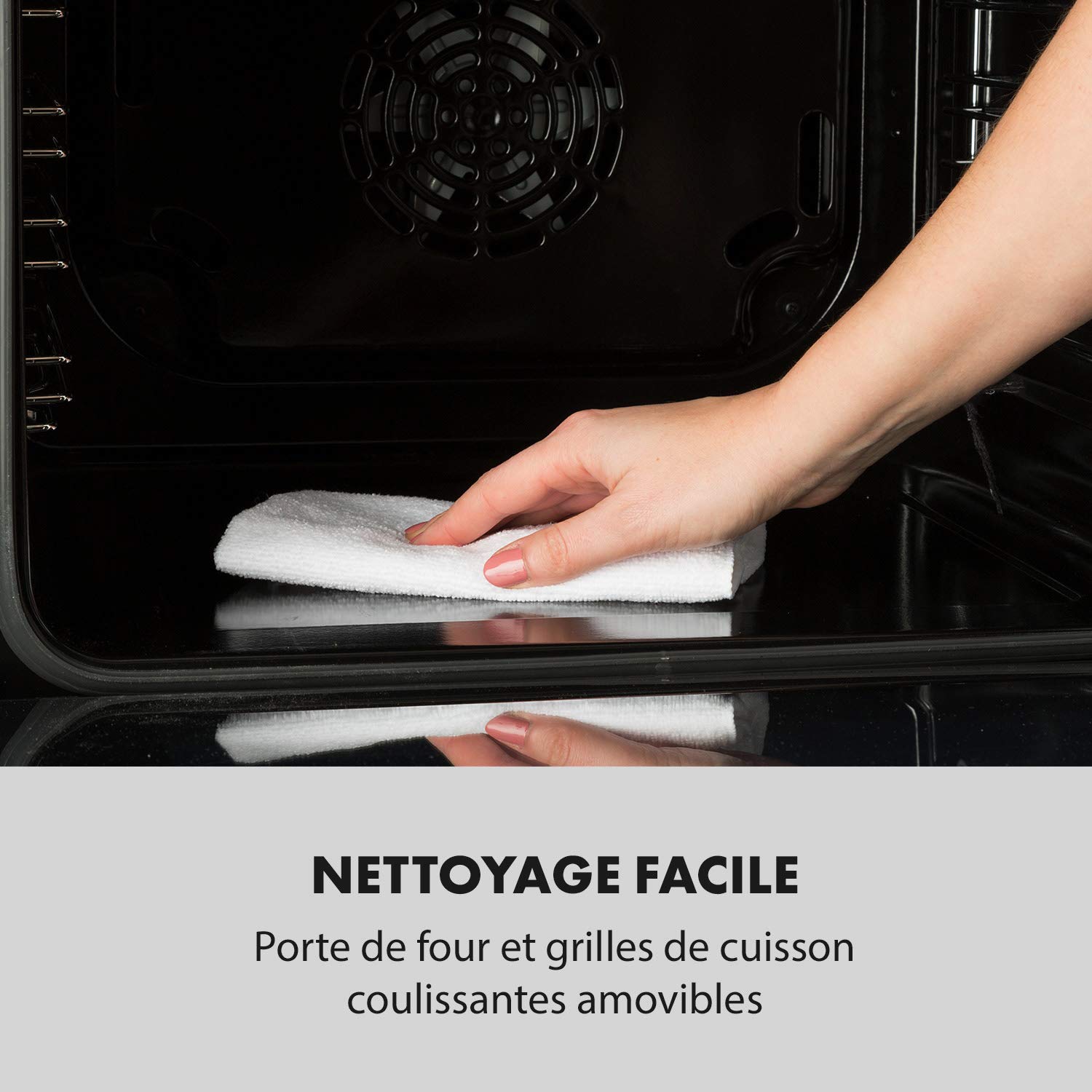 Klarstein Kalahari Four Encastrable - Électrique, 68 Litres, Classe d'Efficacité Énergétique A, 59,5cm, Température : 50-250 °C, 7 Fonctions, 5 Niveaux, Sécurité Enfant, Autonome, Noir