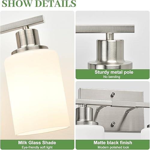 Miniatura 9 de Lámpara de baño de 4 luces, lámpara de tocador dorada cepillada con tonos blancos lechosos, accesorios de iluminación de baño sobre espejo, lámpara