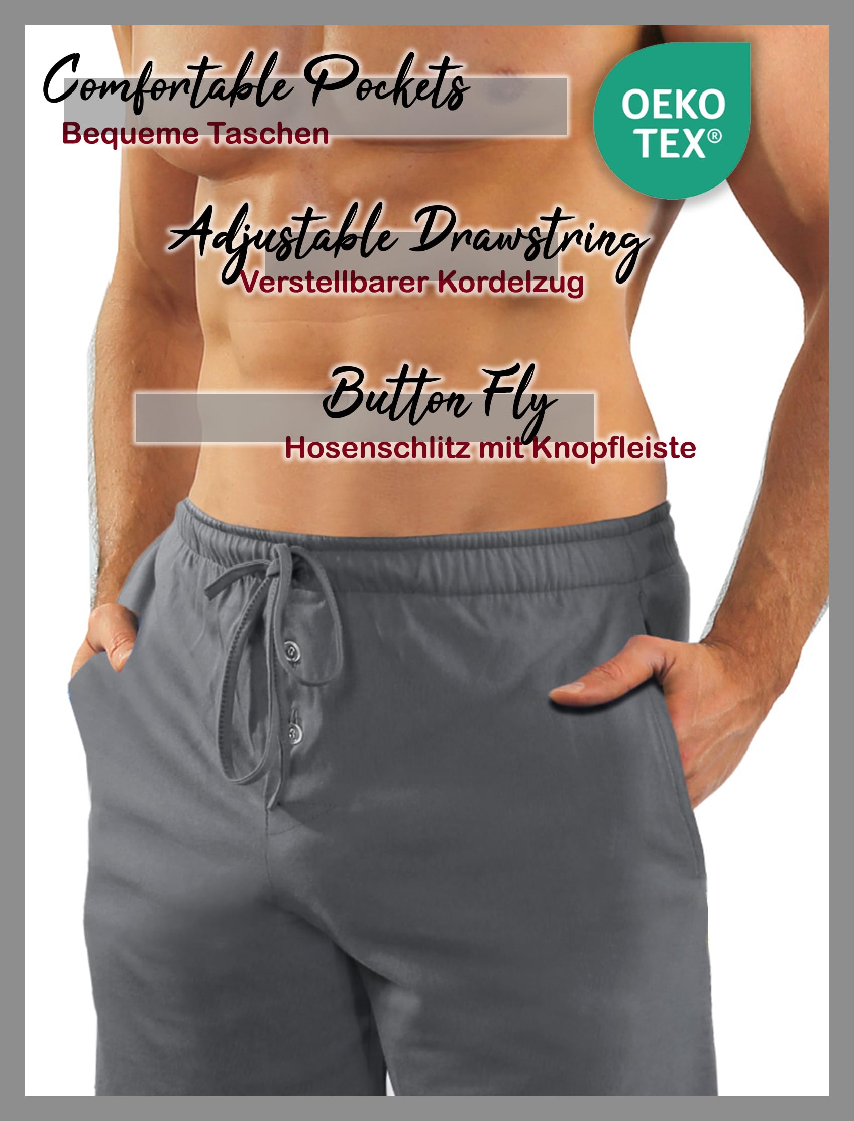 sesto senso Herren Schlafanzug Lang Baumwolle Militär Pyjama Langarm Lange Pyjamahose Set Nachtwäsche