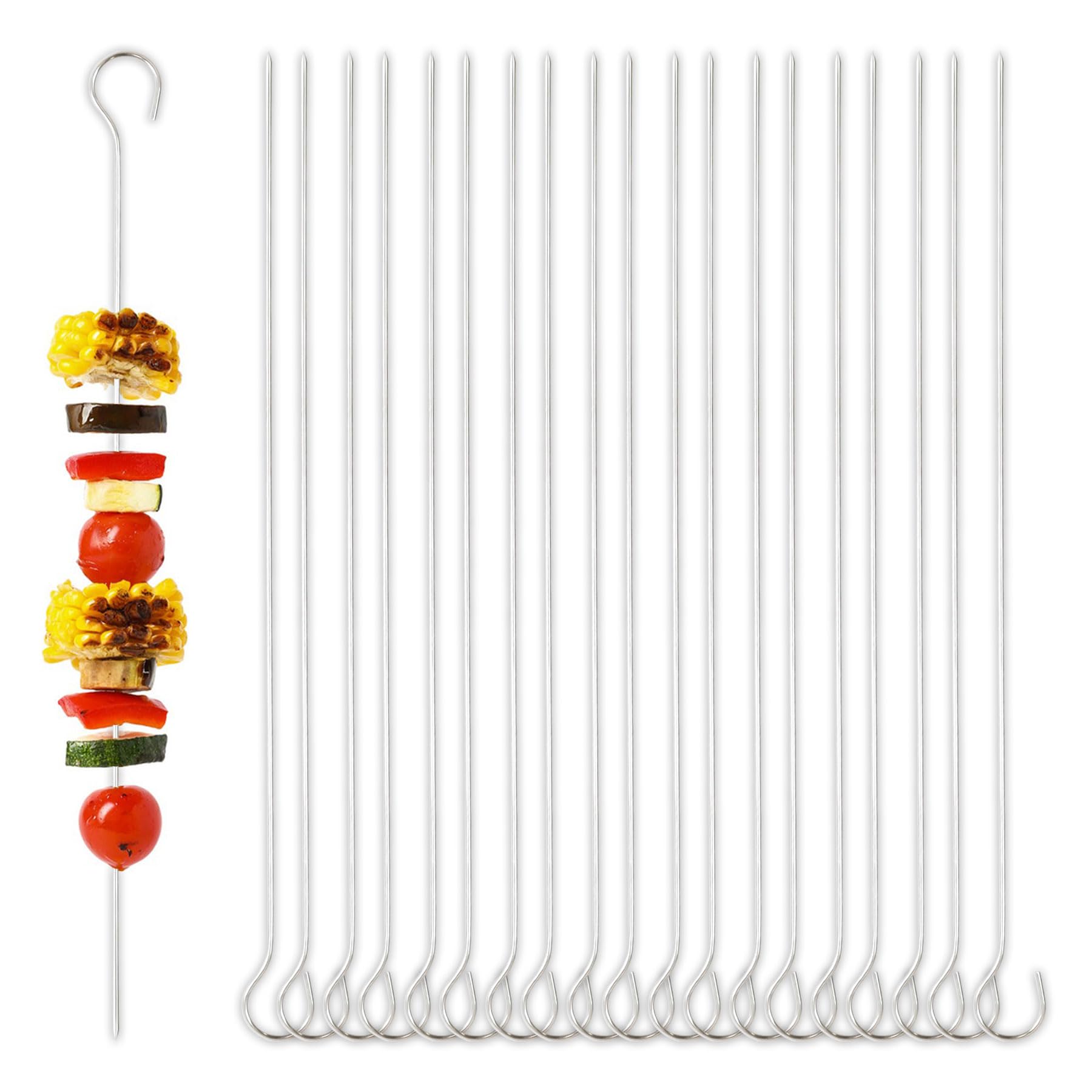 20Pcs Stainless Steel BBQ Skewers 30cm Reusable Kebab Skewers