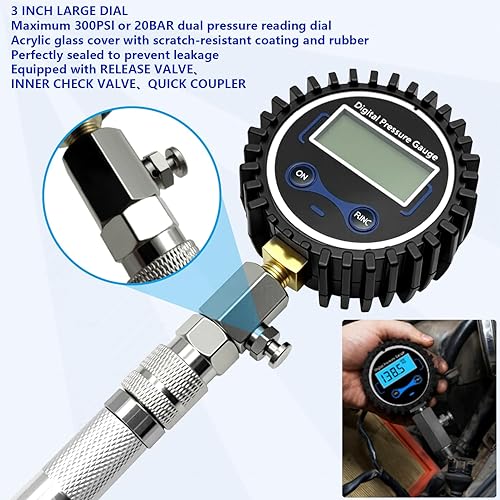 Miniatura 6 de ZKTOOL Probador de compresión digital LCD automotriz, medidor de compresión digital de 250 PSI, kit de adaptador de probador de compresión de motor