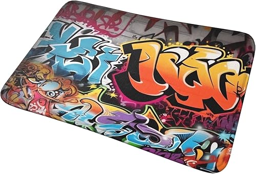 Miniatura 9 de Alfombra de baño con estampado de graffiti hip hop, alfombra de franela suave antideslizante, alfombra de baño de bienvenida para sala de estar,