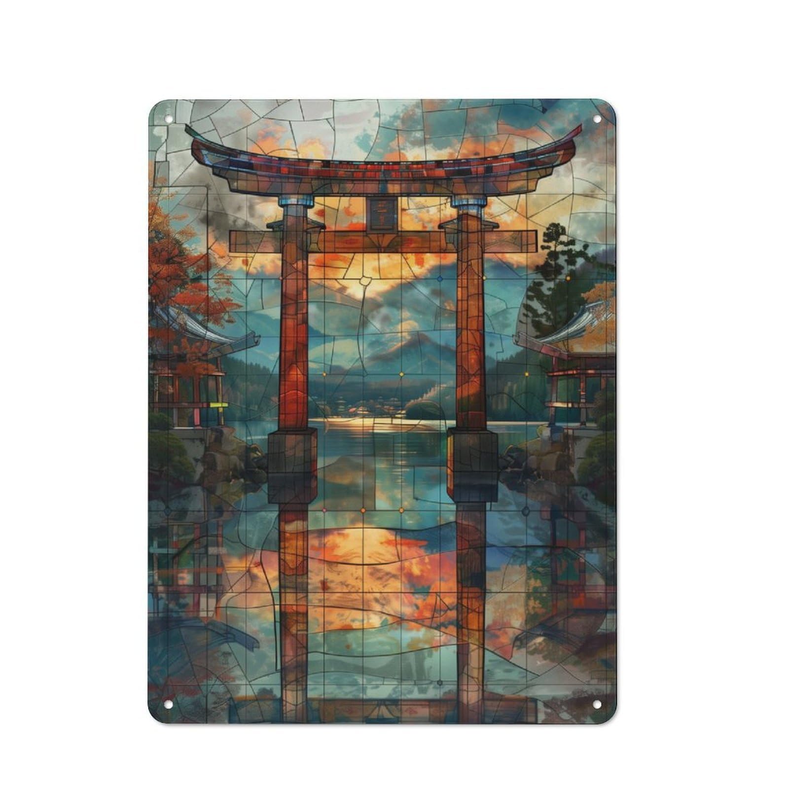 Junmoney Stained Glass Torii Gate Metal Sign 40X30cm With For Home Bar Wall, Rustic Decor, For Collectors Decorating Home Bars And Entertaining Spaces