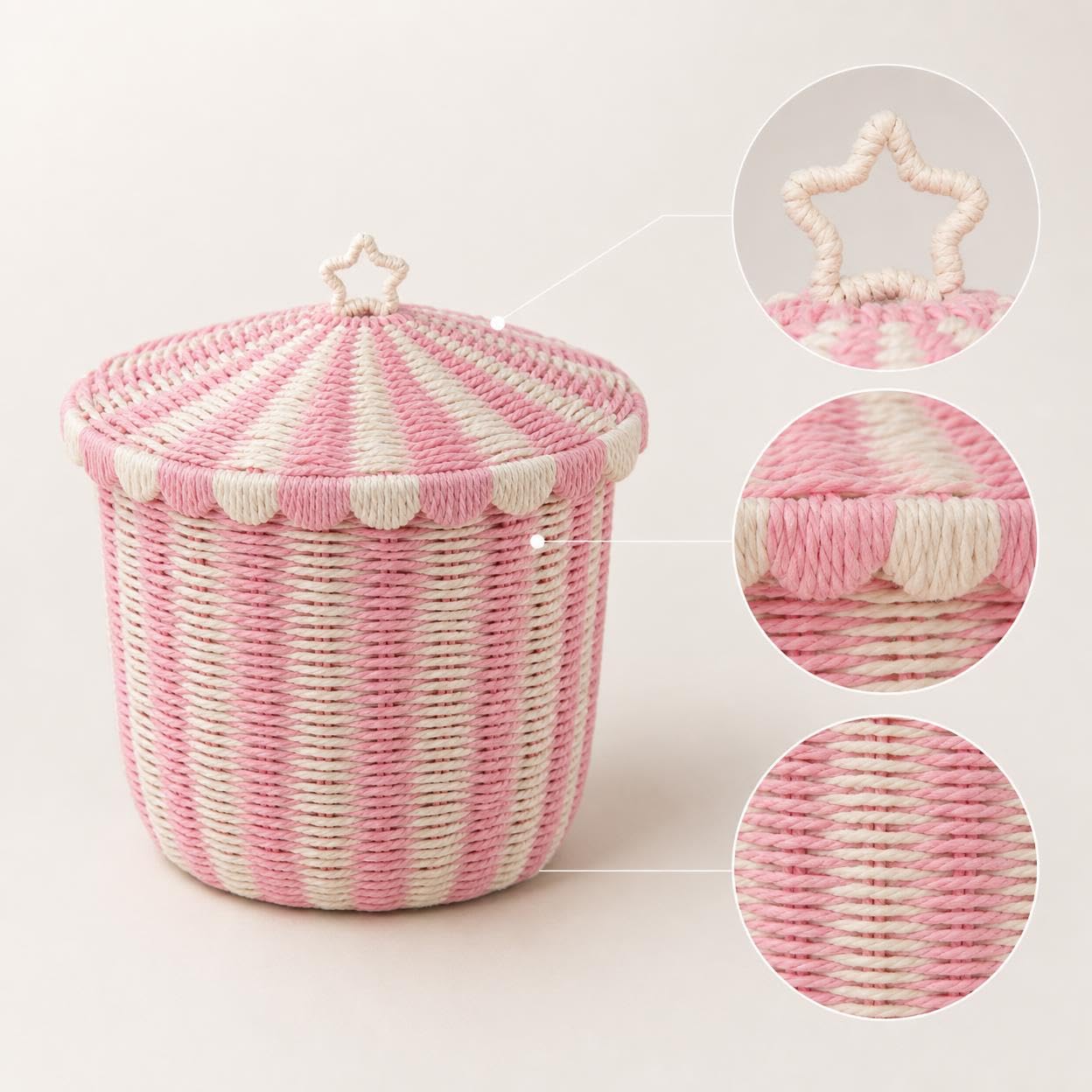 Canasta corativa Infantil Rayas, Canasta Organizadora para Ropa Sucia y coración Habitación Infantil, para a Distancia, Rosa, Pequeño (37 * 32 cm)