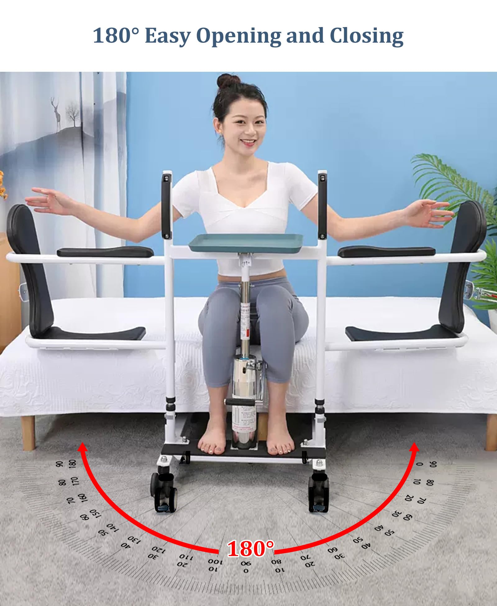 Grúa Hidráulica Multifunción para Hogar, Silla de Transferencia de Pacientes con Asiento Dividido en 180º, Elevador para Pacientes con Inodoro, No Apto para Parálisis Total