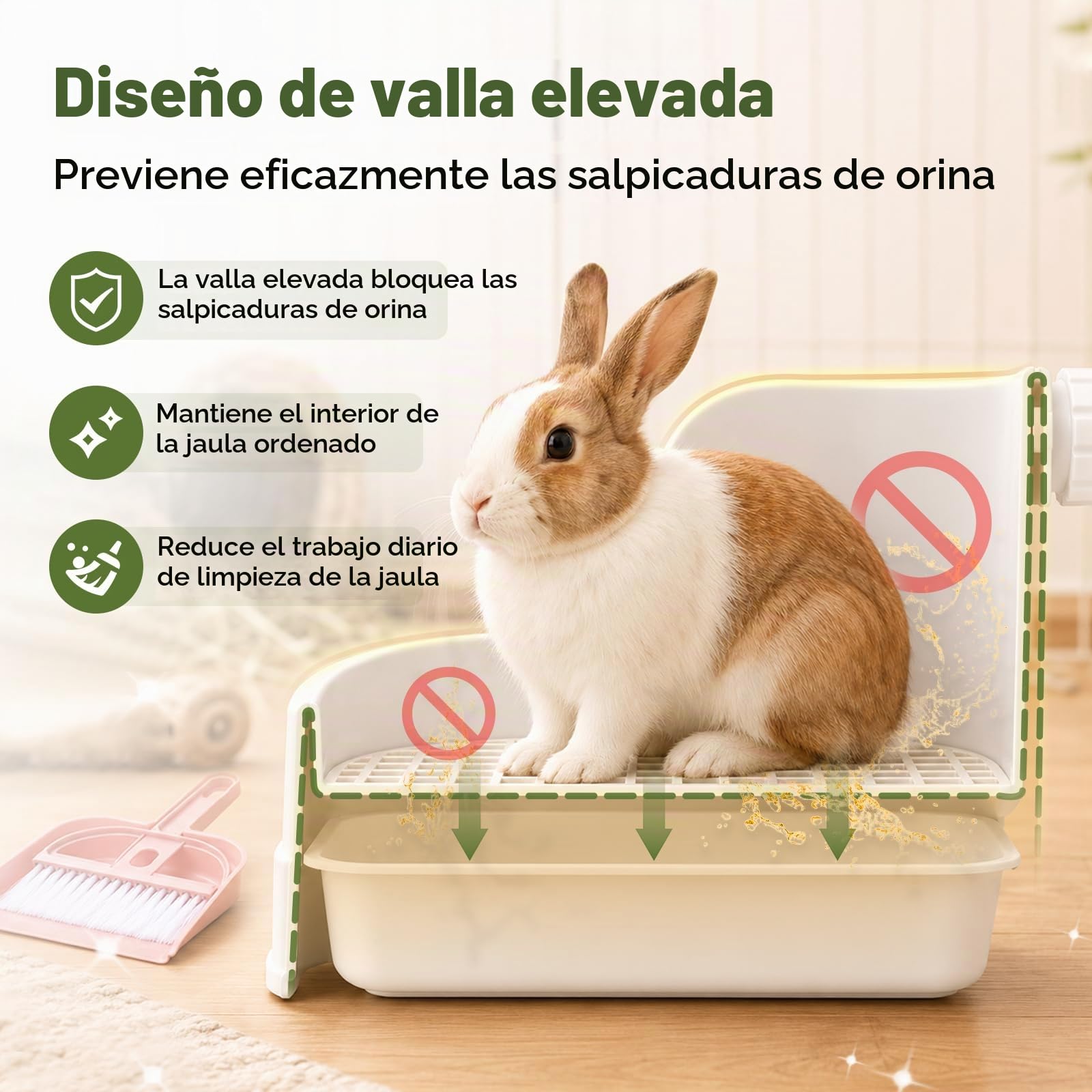 Fácil de Limpiar Esquinero Conejo Grande con Rejilla y Accesorio de Pala - Extraíble Arenero Conejo Grande - Robustas Conejos Litter Box Duraderas Entrenador para Conejos Cobayas y Chinchillas