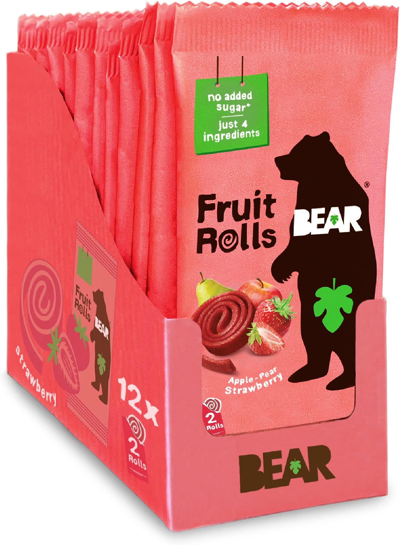 BEAR Real Fruit Snack Rolls - Gluten Free, Vegan, and Non-GMO - Strawberry - Healthy School And Lunch Snacks For Kids And Adults, 0.7 Ounce (Pack of 12)