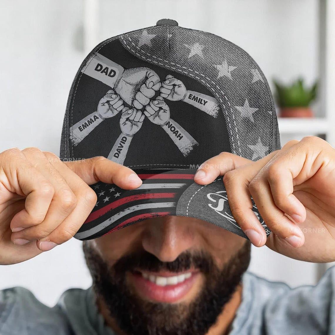 Personalized Fist Bump Daddy Classic Cap, Father's Day Dad Gift, Customized Hat for Grandpa, Hat for Husband, Dad and Kid Name Cap, Fist Bump Dad Hats with Kids Name Black