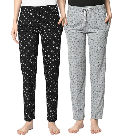 Multicolor Cotton Blended Trackpants for Women(Pack of 2)-D1__NVY__PRT__1MLG__02-P