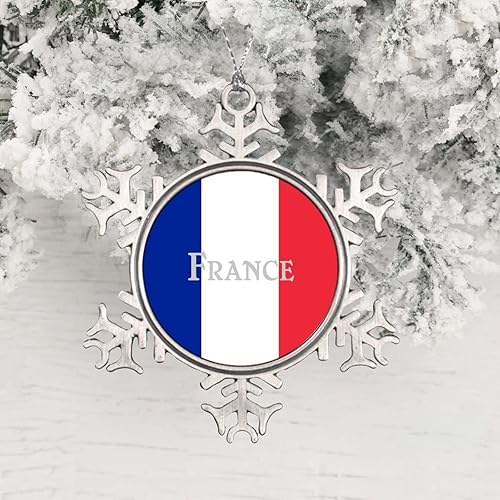 Miniatura 2 de Adorno de Navidad 2021 con copos de nieve redondos de metal para Navidad, bandera francesa, ideas divertidas de recuerdo, regalo, árbol de Navidad,