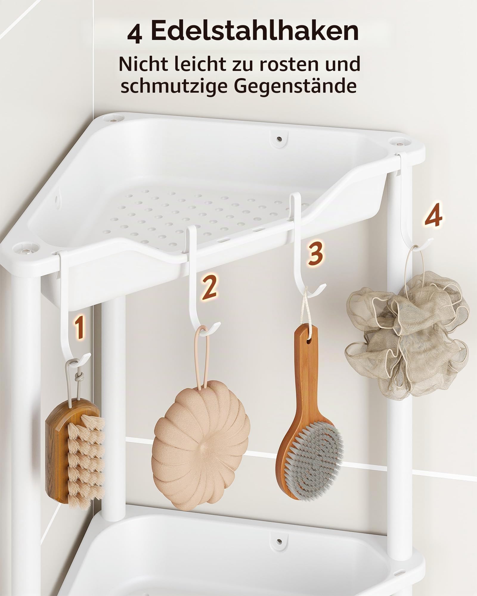 Orimade 4 Stück Duschregal Stehend Rostfrei,Ecke Duschablage Freistehende, Duschablage ohne Bohren für Badezimmer Weiß