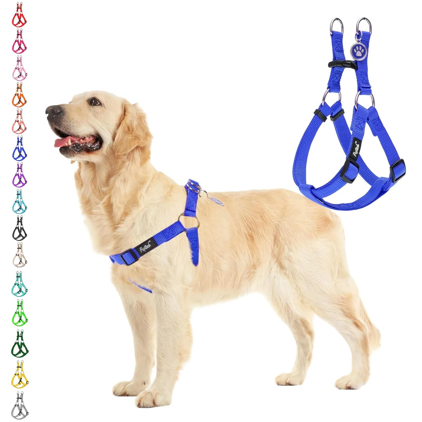 PUPTECK Step-in Dog Harness Medium Dog, Anti Pull Adjustable Dog Halter Easy Control for Walking, Deep Blue