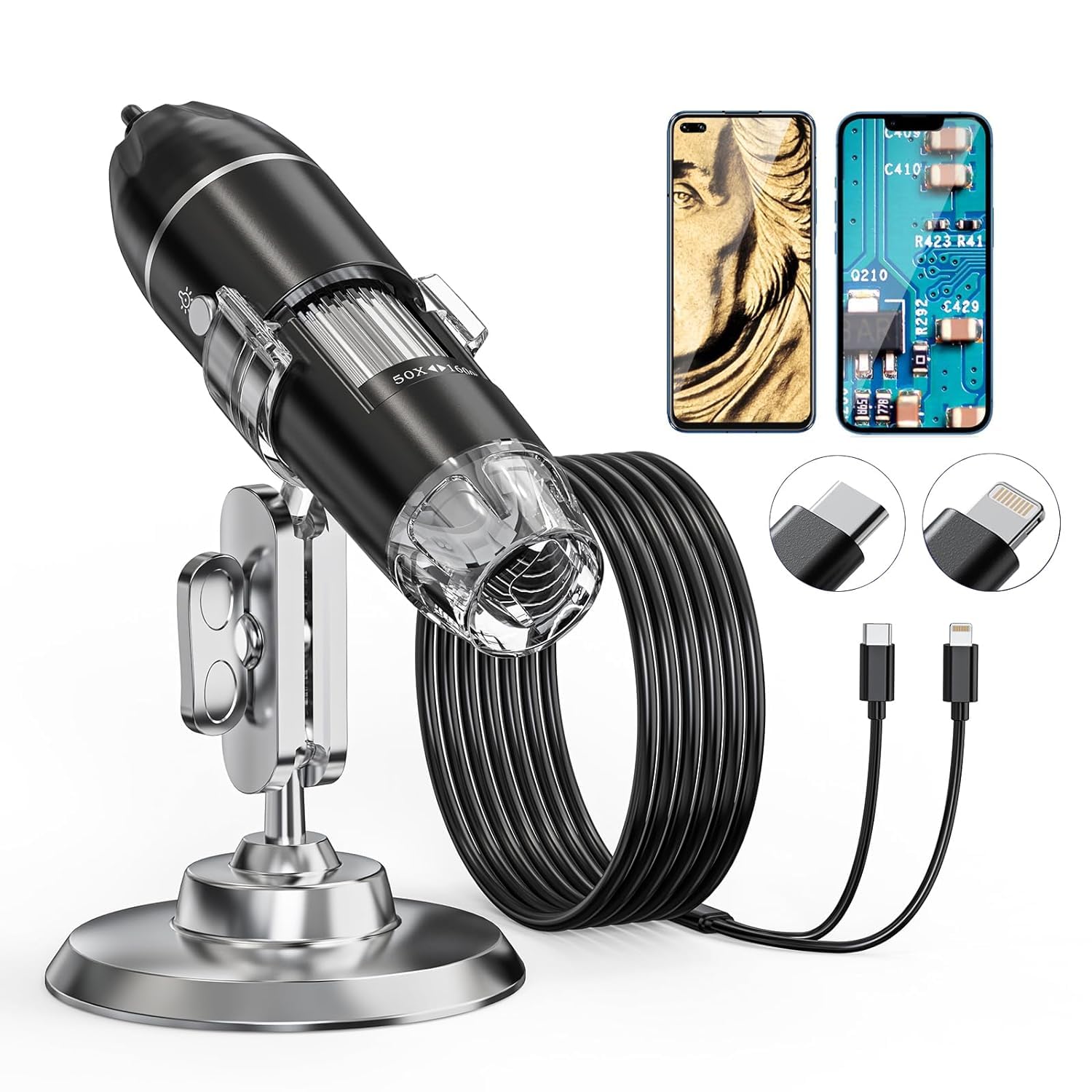 Atdaraz Digital Microscope Camera, Handheld USB 1440P HD Inspection Camera 50x-1600x Magnification Portable Handheld Pocket Microscopes with 8 LED & Stand, Compatible with iPhone, Android-picture-25