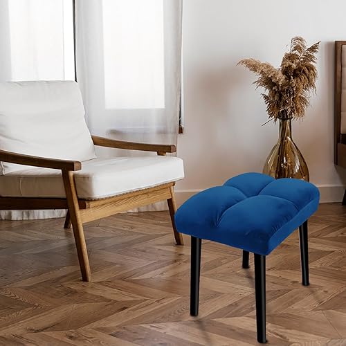 Miniatura 4 de HOUCHICS Taburete otomano para tocador, taburete de tocador rosa con estampado en caliente dorado, reposapiés tapizado para cama, sala de estar