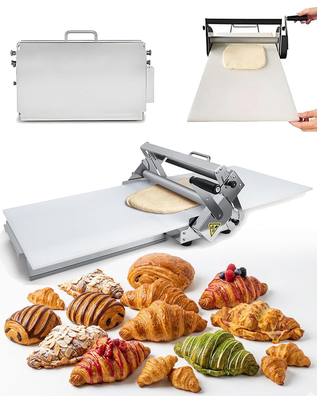 Sfogliatrice per Croissant, Macchina per Sfoglia Commerciale 40x90cm | Pieghevole, spessore regolabile 0-25mm, pannello antiaderente grande, per casa e commercio.