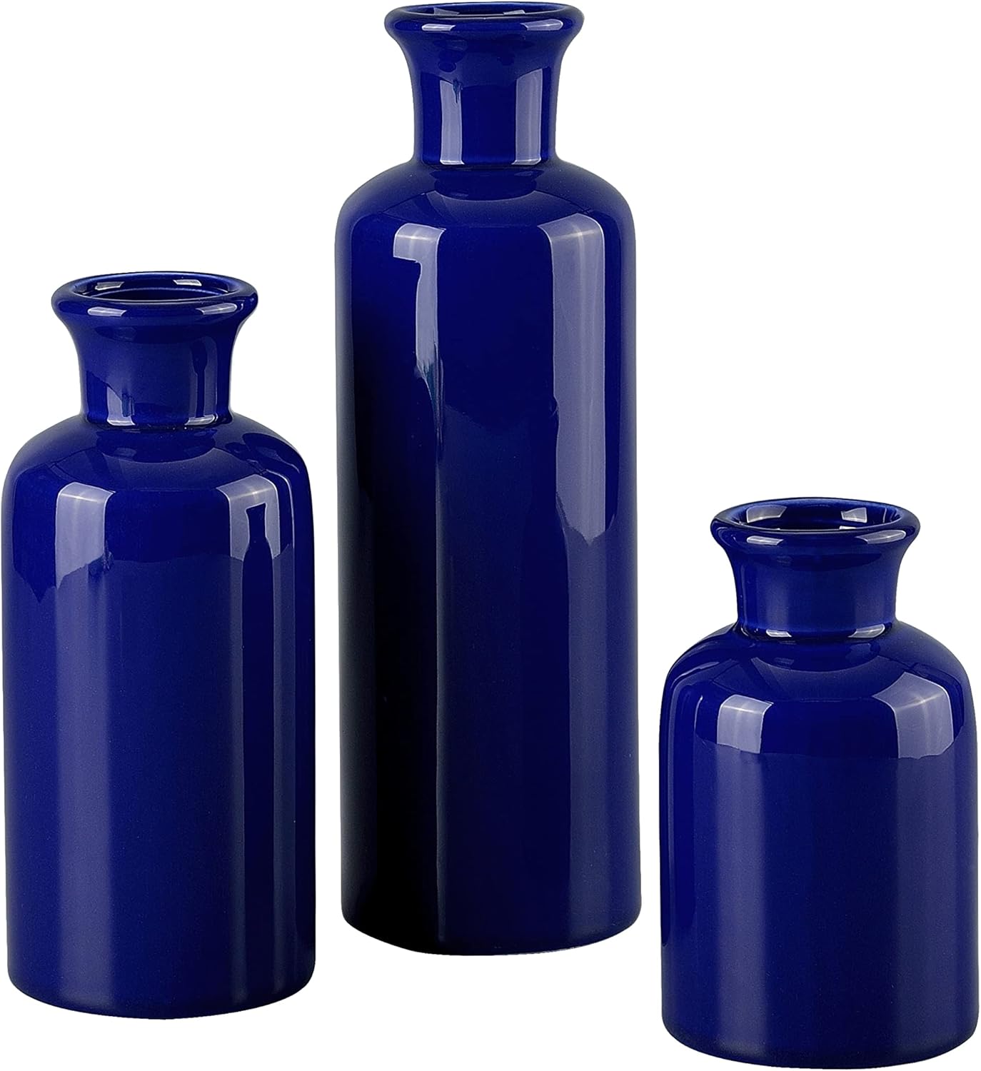 Navy Blue Vase for Decor Set of 3, Ceramic Rustic Vase for Decor