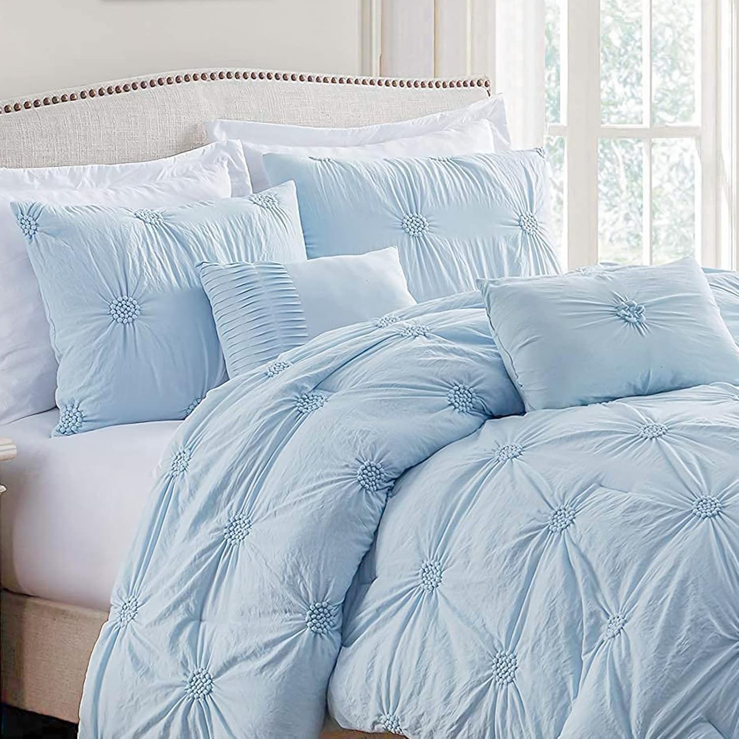 Exсluѕіvе Dіѕсоunt 70% Prісе Swift Home Bedding Comforter Sets, Luxury and Lightweight 3-Piece Ruched 3D Floral Pintuck Comforter Sets, Machine Washable - Baby Blue, King/ Cal King Blасk Frіdау - 60% оƒƒ Swift Home Bedding Comforter Sets, Luxury and Lightweight 3-Piece Ruched 3D Floral Pintuck Comforter Sets, Machine Washable - Baby Blue, King/ Cal King