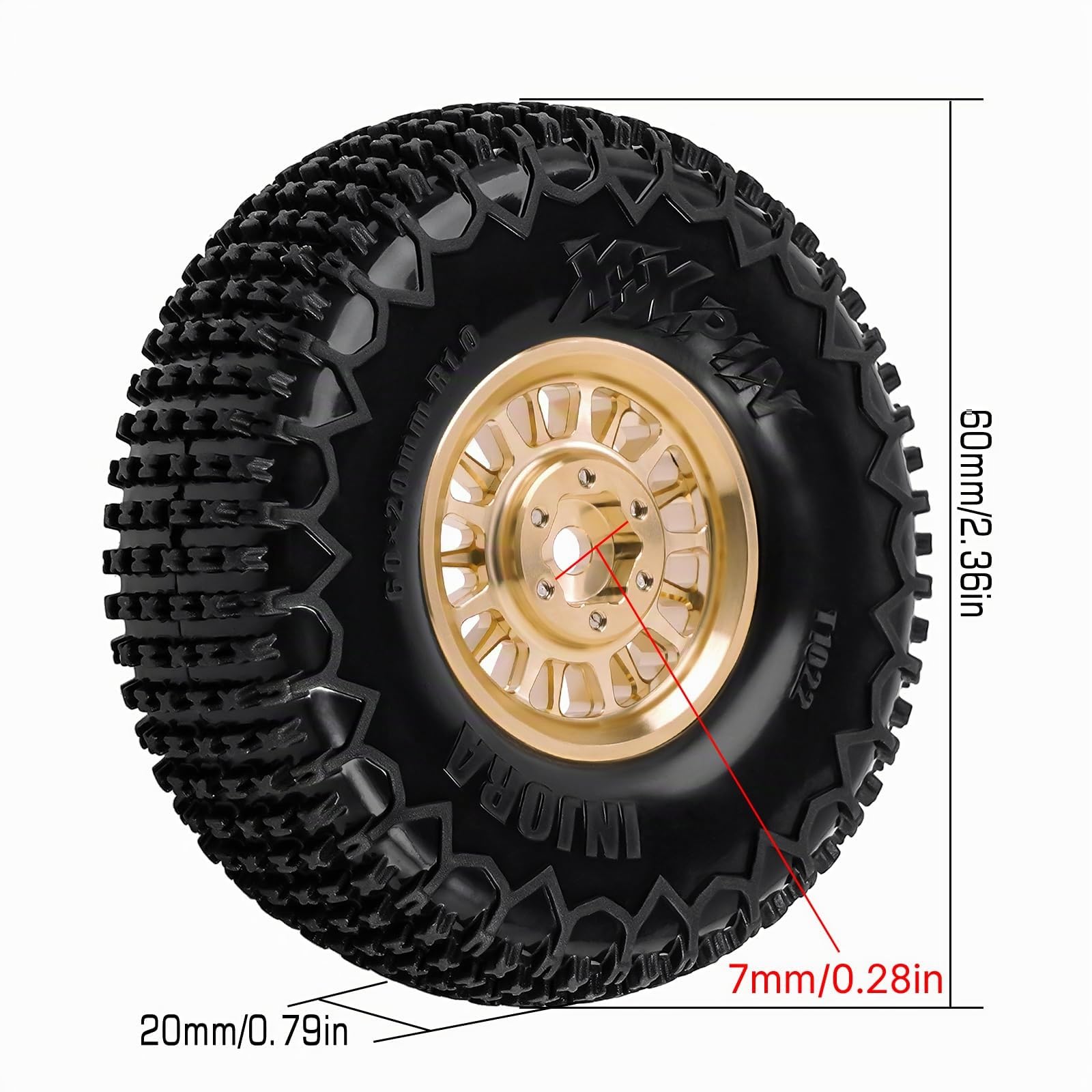 INJORA 1.0 Pneus avec Jantes Laiton Plus Combo pour Crawlers RC 1/18 1/24