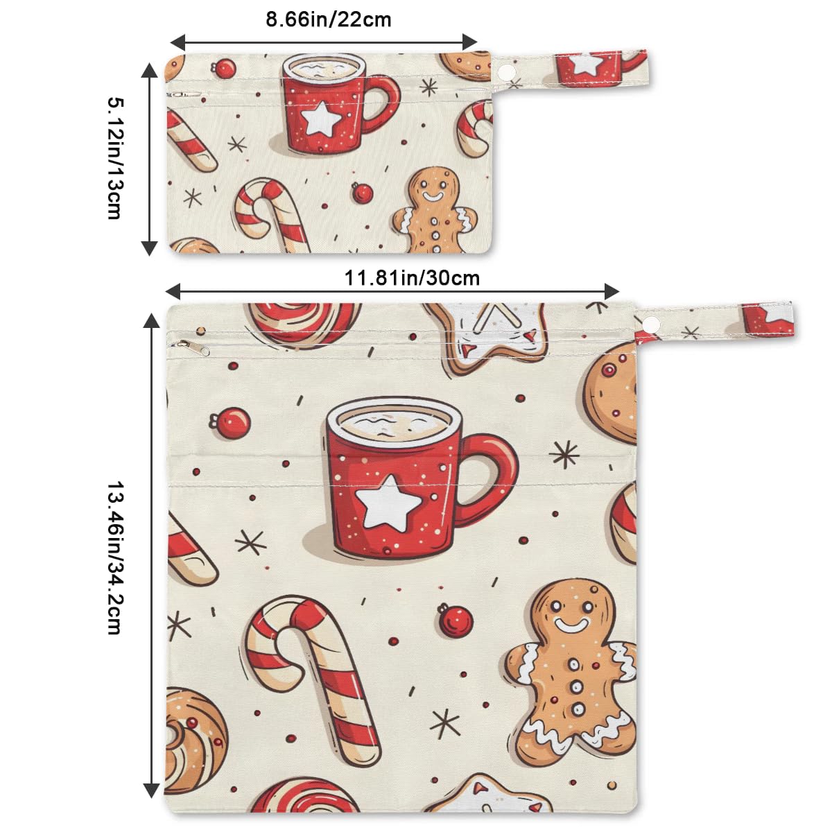 2pcs Cloth Diaper Wet Dry Bag with Two Zipper Pocket Waterproof Storage Bag Travel Laundry Bags, Beach, Pool, Breast Pump Parts, Gym Bag for Swimsuits & Wet Clothes for Baby (Christmas Happy Elements)