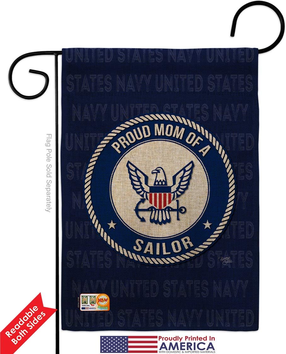 Navy Proud Mom Sailor Burlap Garden Flag Armed Forces USN Seabee United State American Military Veteran Retire Official Small Decorative Gift Yard House Banner Double-Sided Made In USA 13 X 18.5