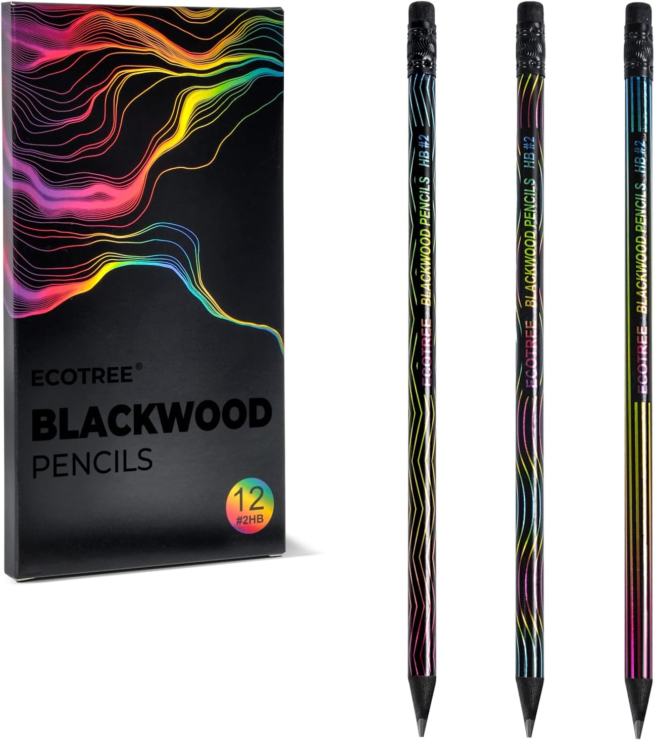 ECOTREE Pencils #2 Wood-Cased Pencil HB, Pre-sharpened Number 2 Pencils for Office School Supplies, Black, 12 Count