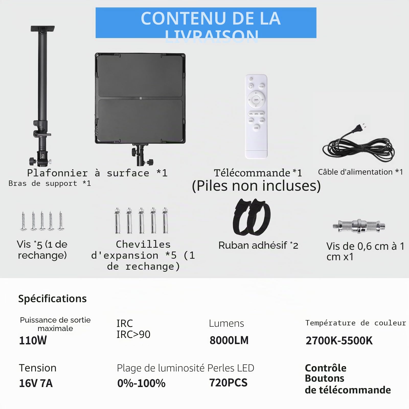 XPSYQIC 110W Kit d'éclairage Vidéo LED Grand Panneau Lumineux