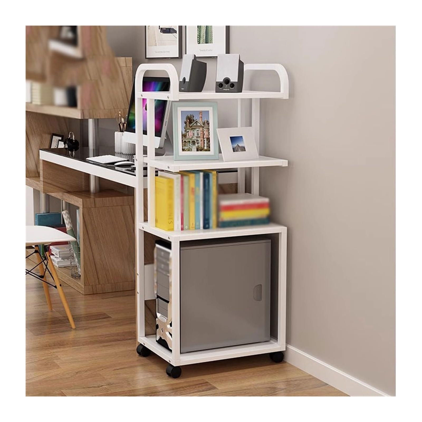 Druckertisch Desktop-Gehäuse Rack Computer-Host-Halterung Druckerständer Büroregal Organizer Schreibtischschrank Mobiler Druckständer Druckerregal,C-Klein