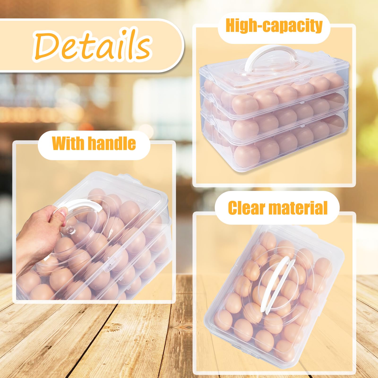 Jgalnim Bandejas de huevos rellenos de 3 capas con tapa, transportador de huevos de plástico para refrigerador con asa para 72 huevos, bandeja de almacenamiento transparente para huevos de diablo,