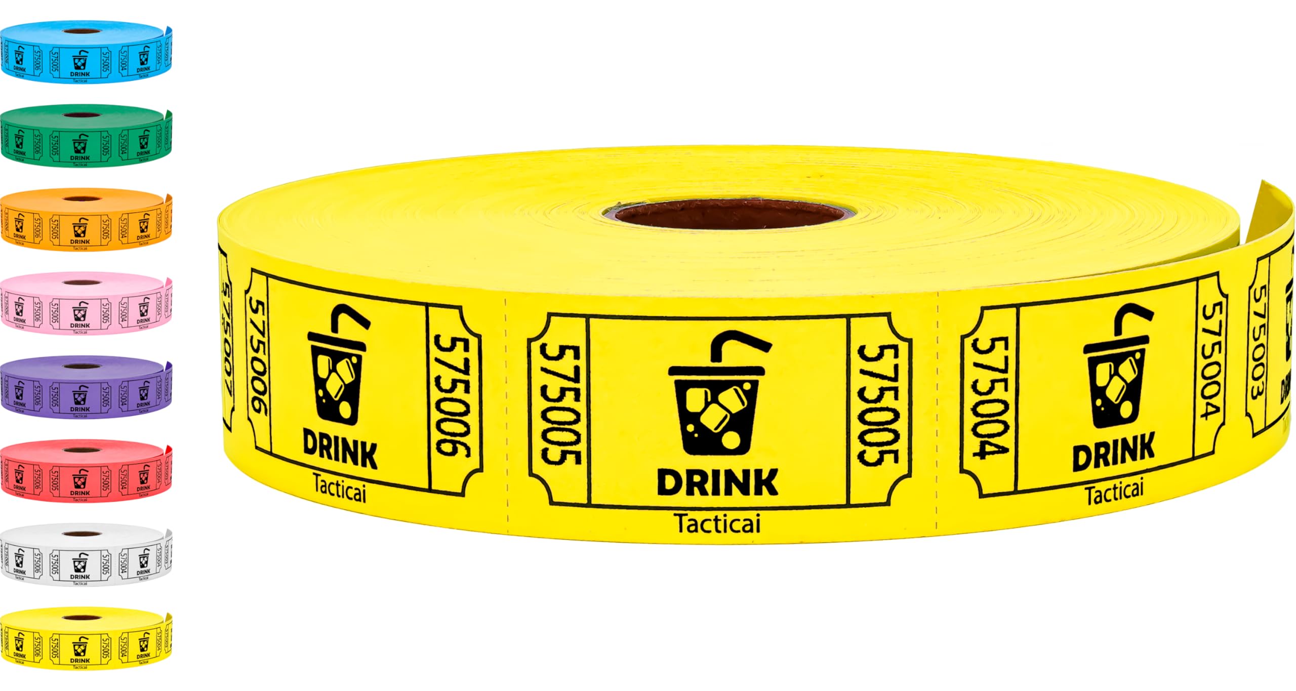 Tacticai 1000 Raffle Tickets, Drink, Yellow (1 of 8 Colors), Single Roll for Events, Entry, Class Reward, Fundraiser & Prizes — image 1