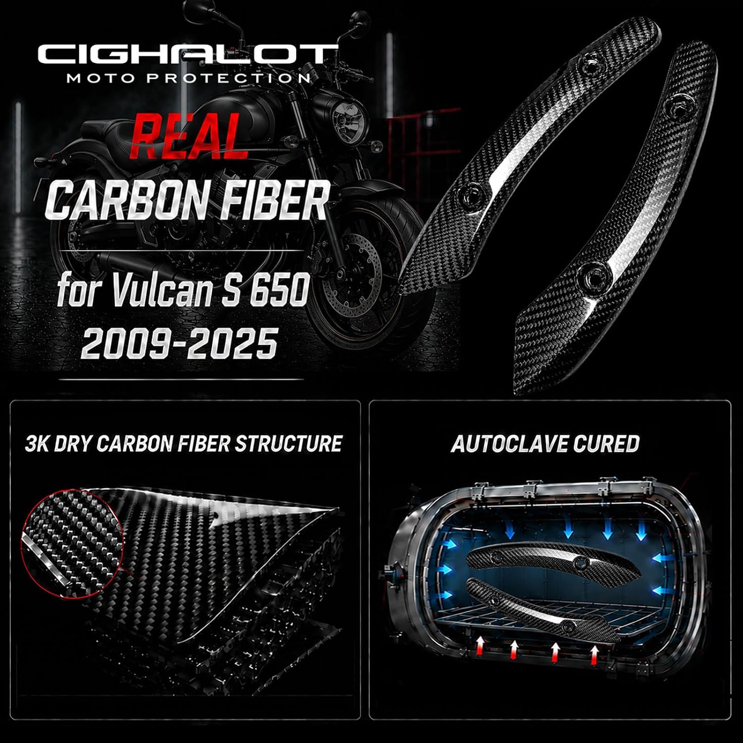 for Kawasaki Vulcan S 650 2009-2025 Carbon Fiber Rear Fender Trim