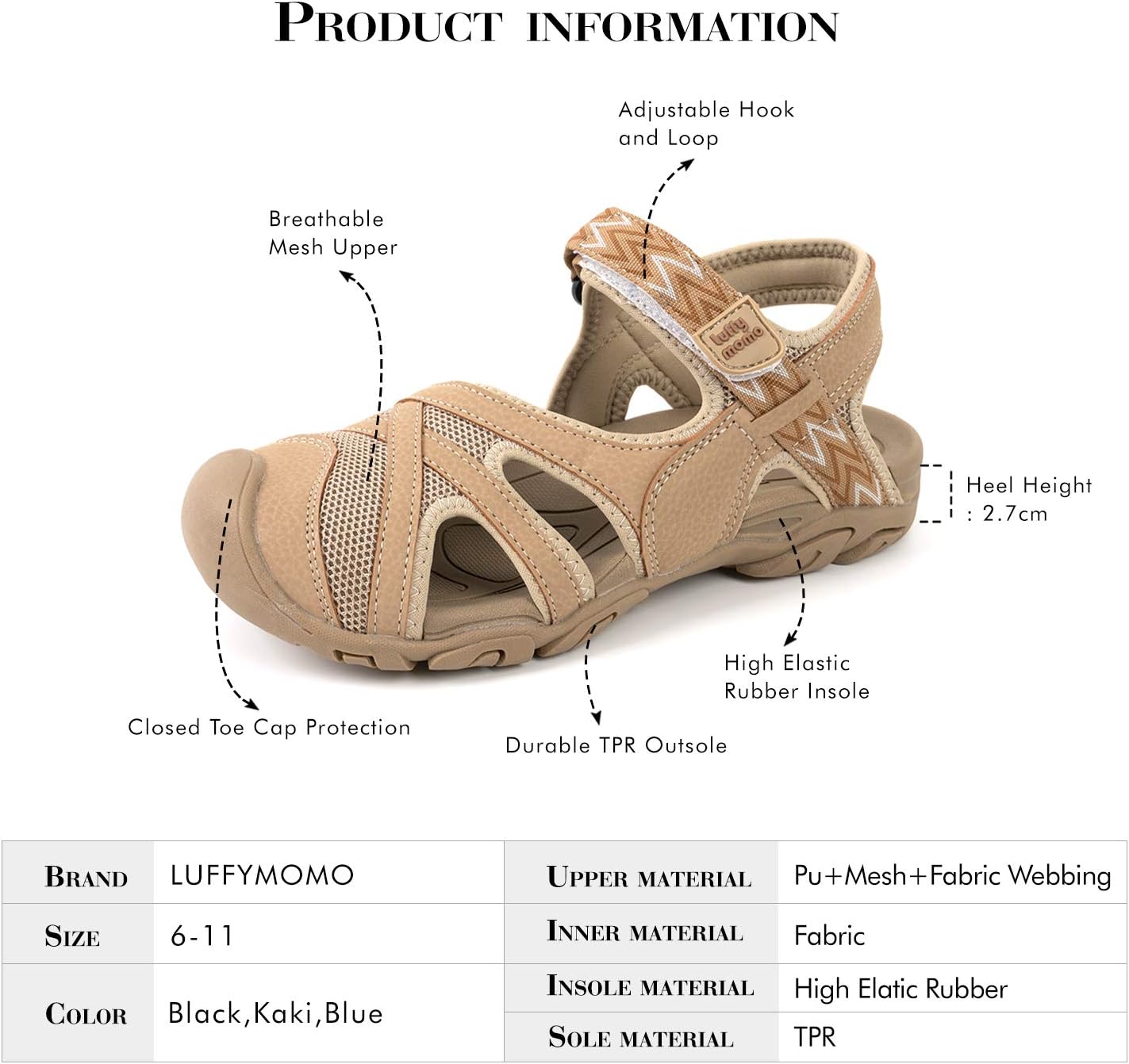 Luffymomo Womens Hiking Outdoor Sandals Sport Athtletic Beach Sandals with Closed Toe - Image 6