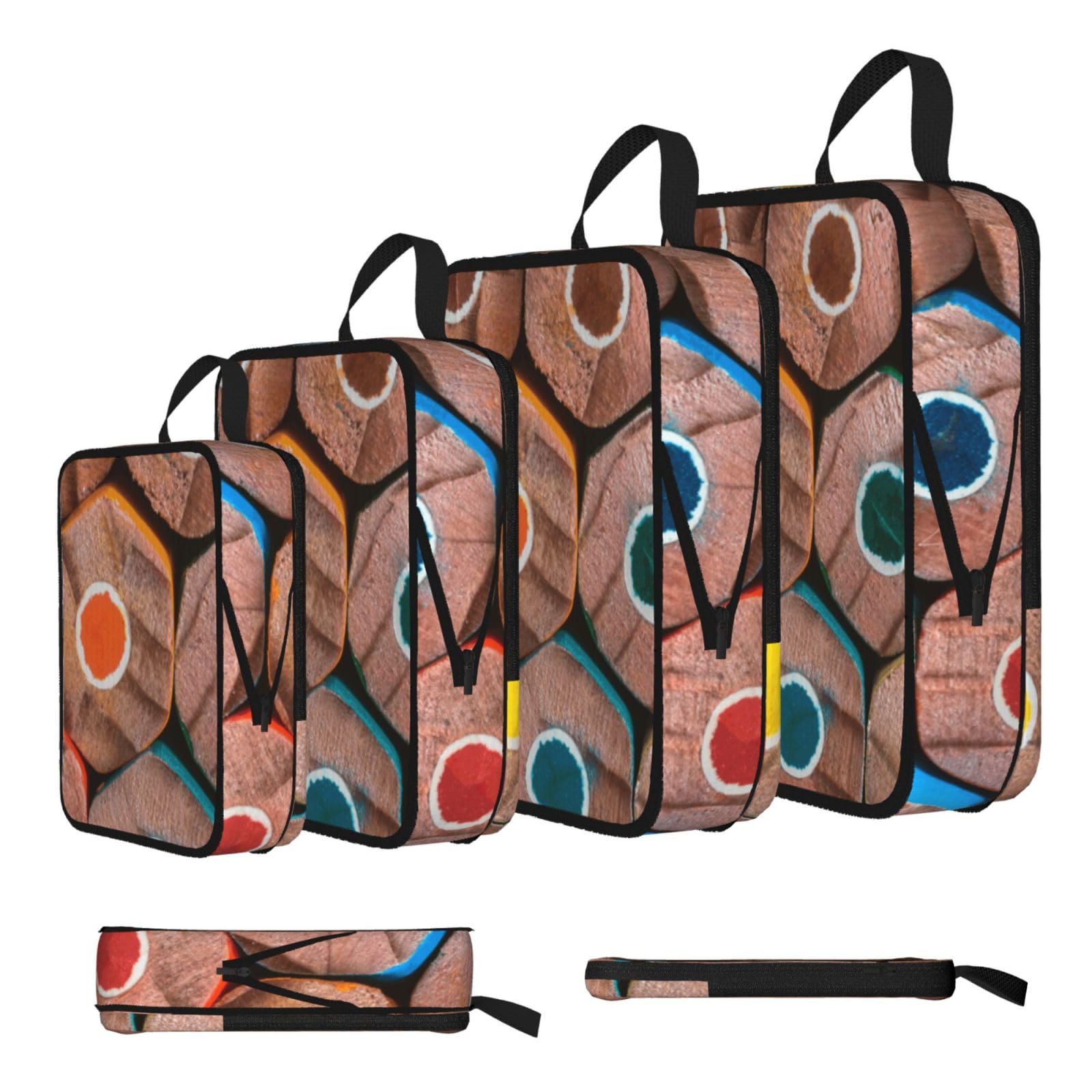 Colored Pencils Print Packing Cubes for Travel Space Saver Bags, Compression Packing Cubes Set of 4, Expandable Luggage Organisers, Suitcase Organiser Bags