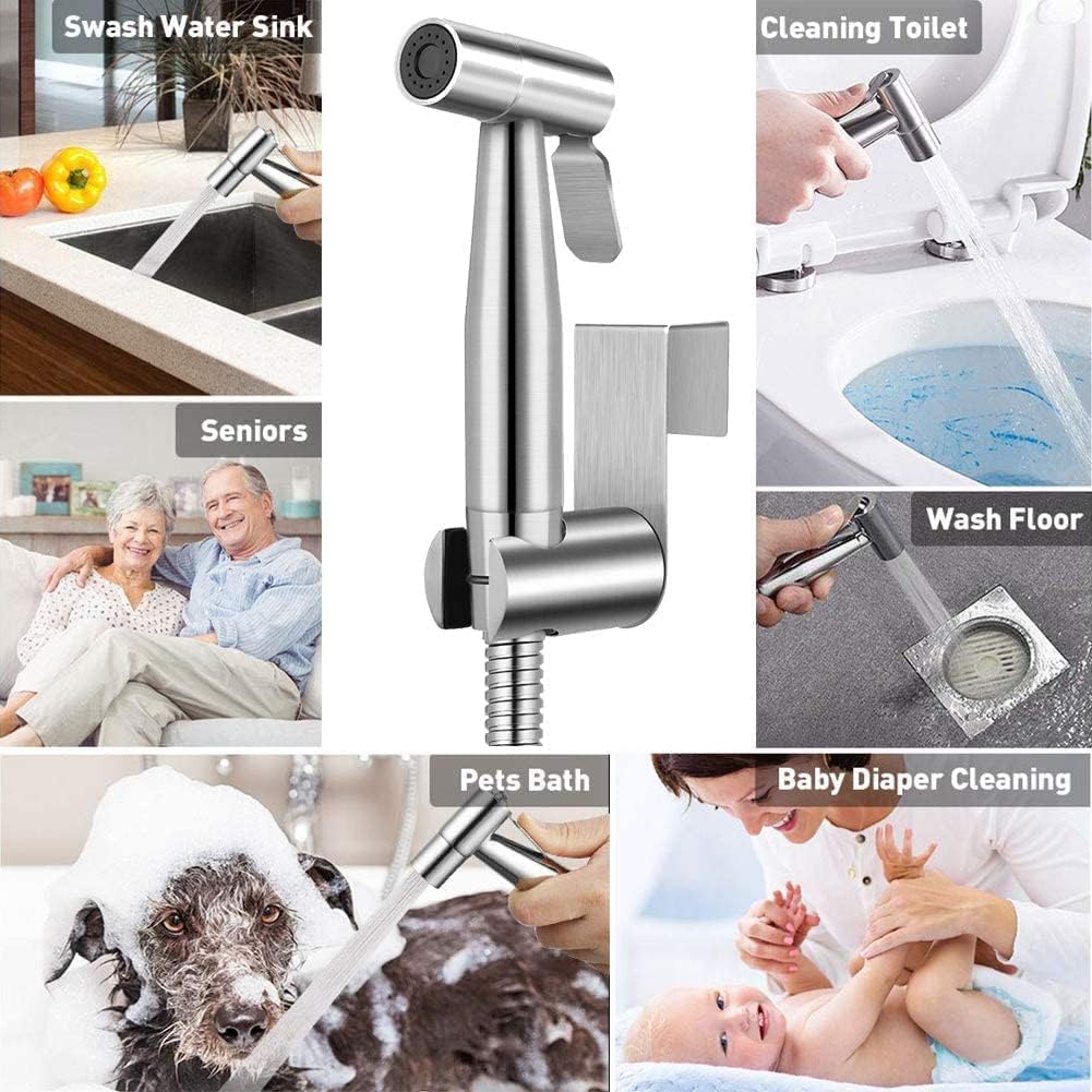 Handheld Bidet Sprayer for Toilet, Muslim Shower, Adjust Water Pressure Stainless Steel Bathroom Handheld Spray, Toilet Shower, Potty Toilet Hygiene,Bathing Pets,Feminine Hygiene (1)