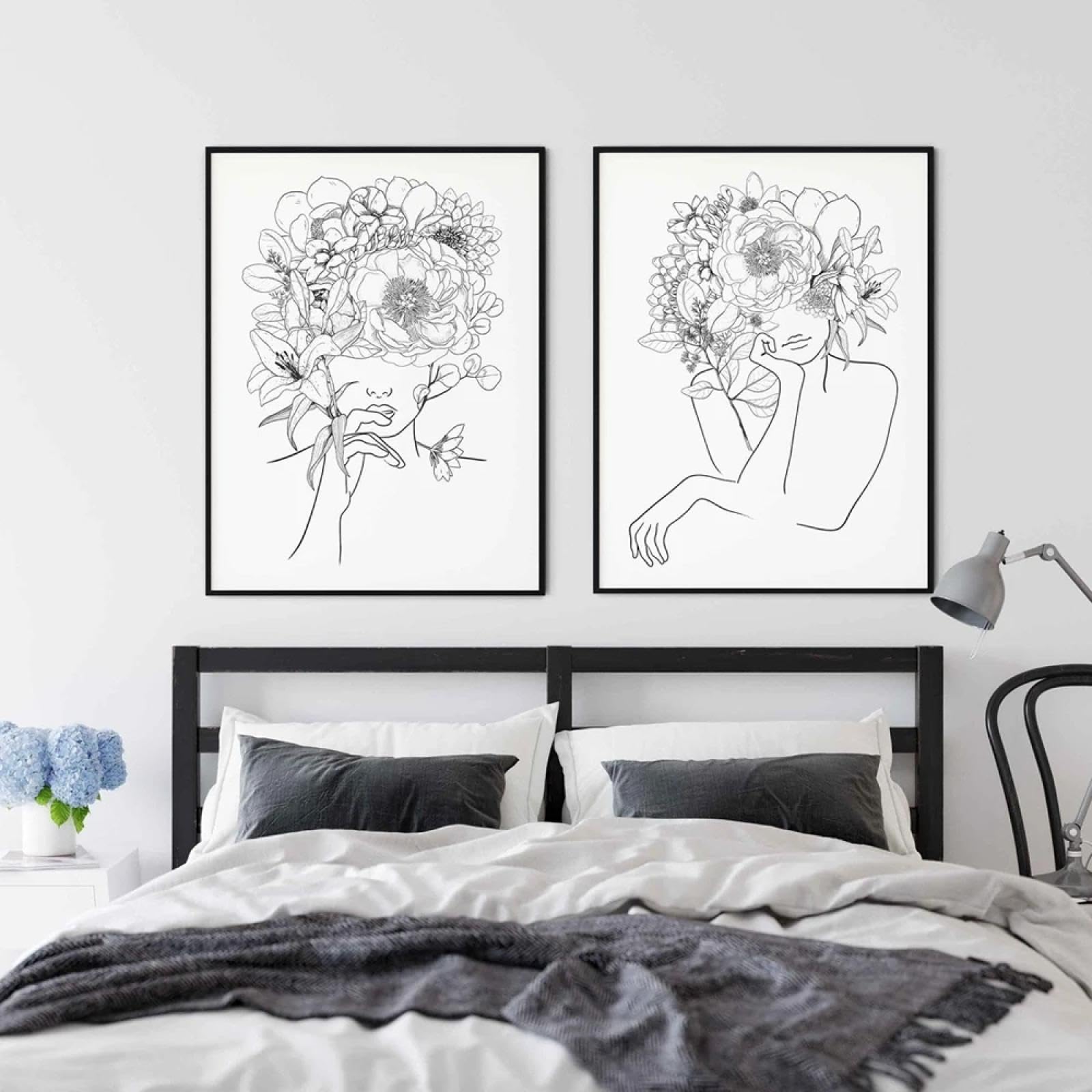 Cuadros de lienzo nórdicos para decorar el dormitorio con arte de líneas modernas 8