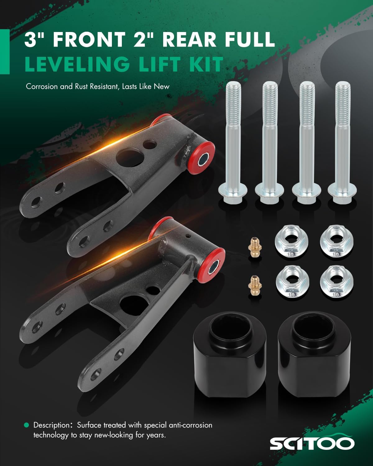 SCITOO 3" Front 2" Rear Full Leveling Lift Kit Compatible With 1984-2001 For Jeep Cherokee Xj 2Wd 4Wd 21167 Suspension Lift Kit Bracket Kit Front Coil Spacers