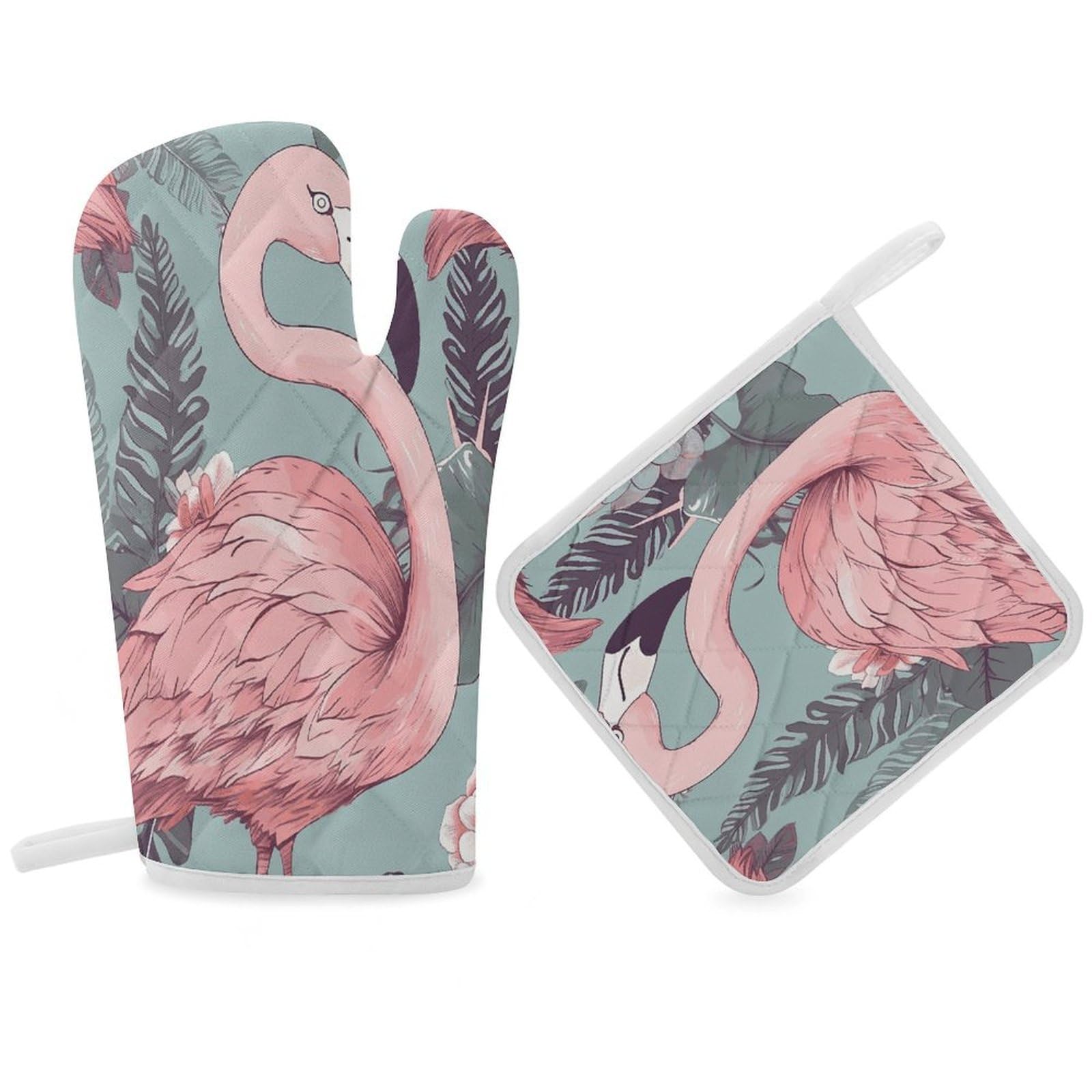 Fodpand Women's Style Flamingo2 Oven Mitts And Pot Holders Sets,Oven Gloves For Kitchen Oven Mitts And Potholders For Baking Cooking Grilling Apartment Essentials