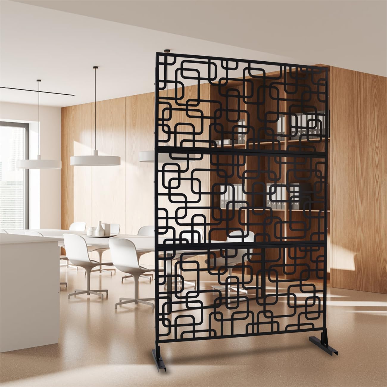 76" H×48" W Metal Privacy Screen, Freestanding Decorative Privacy Screen for Deck Balcony Patio, Privacy Fence Panels for Outside Lawn Garden (Black)