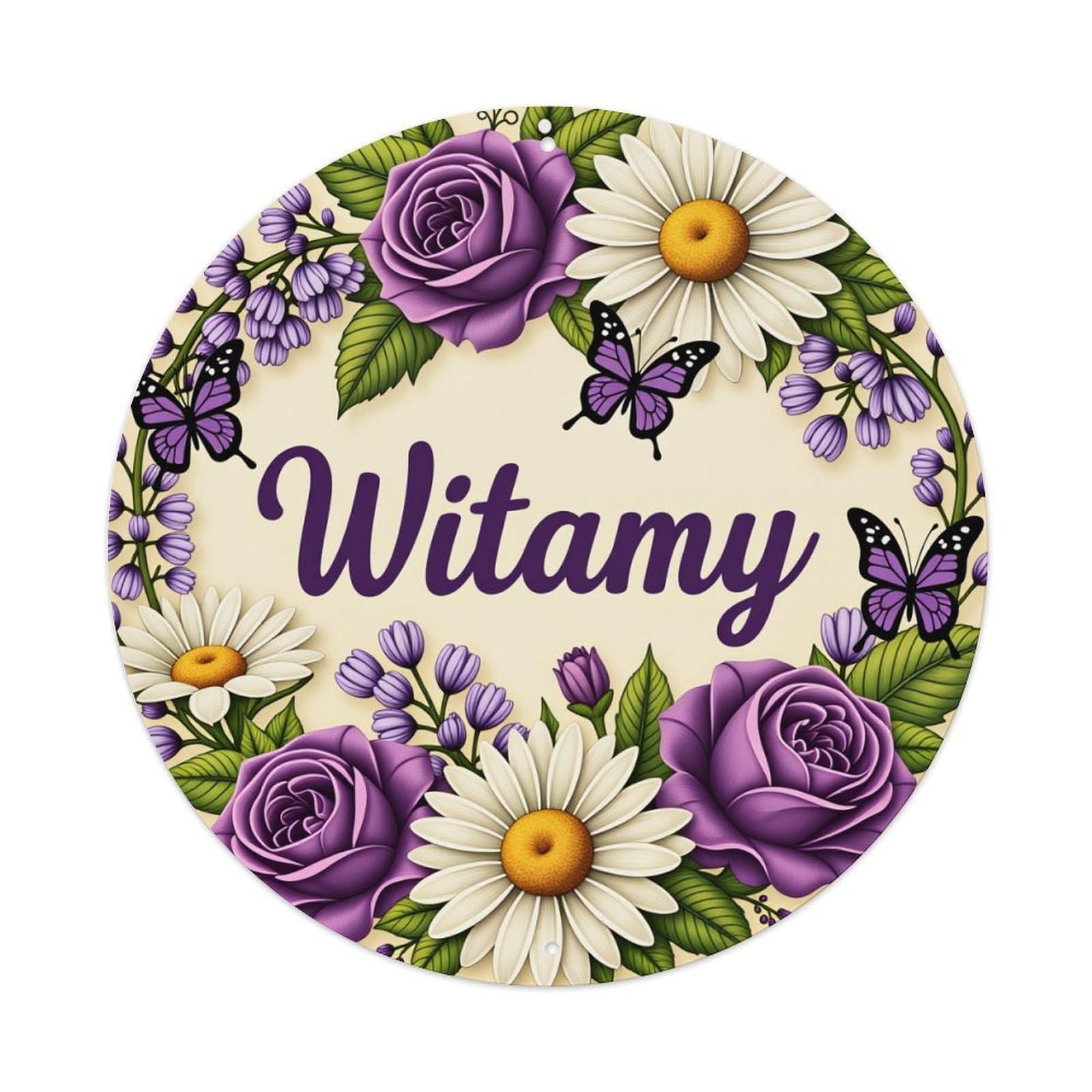 Floral Wreath With Butterflies And Roses Metal Tin Sign Vintage Garden Bedroom Cafe Bar Man Cave Home Wall Decor Metal Poster 8x8 inches