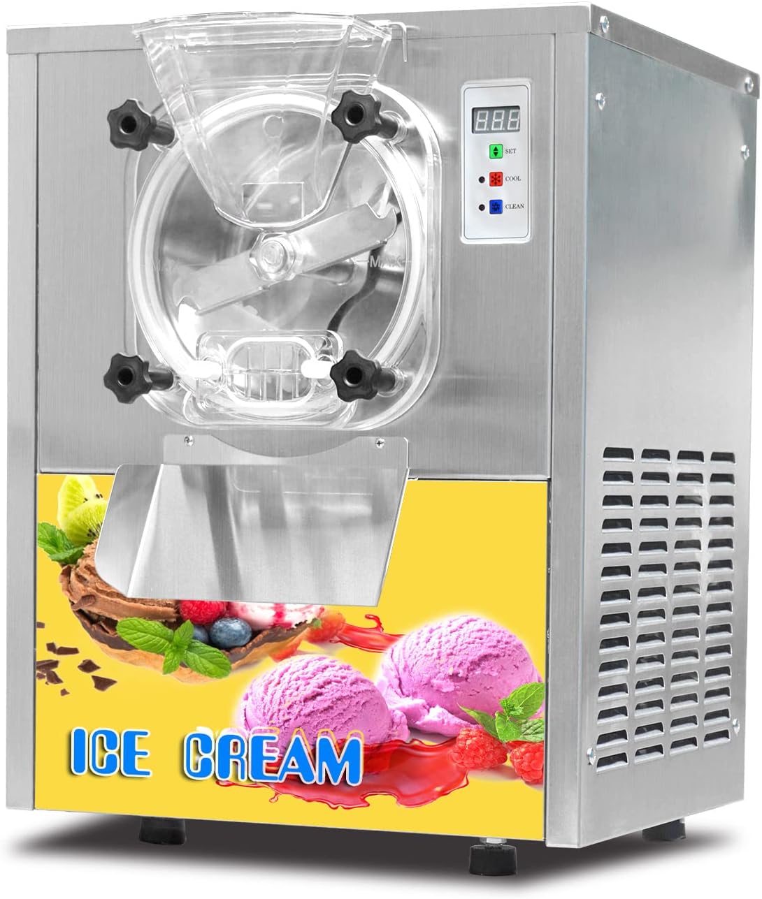 Commercial Hard Ice Cream Machine Countertop Gelato Ice Cream Maker,Capacity 4Gal /hour Batch Freezer Perfect for Restaurant,Cafe,Coffee,Snack Bar 4.5L Cylinder,Auto Wash