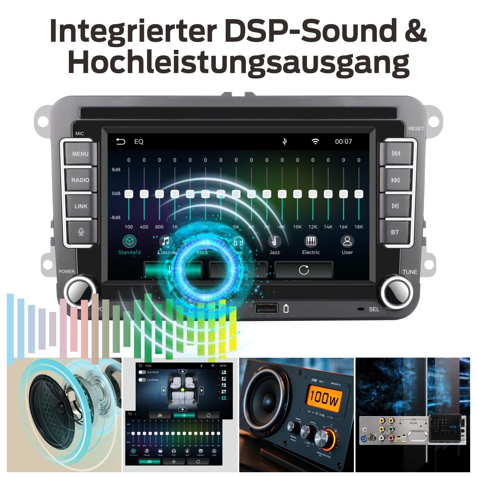 Linux Autoradio für VW Golf 5/6 Passat Jetta Caddy EOS T5 Tiguan Touran CC Polo, Plug & Play mit Originalstecker, Wireless CarPlay Android Auto, Bluetooth, RDS, FM/AM, USB